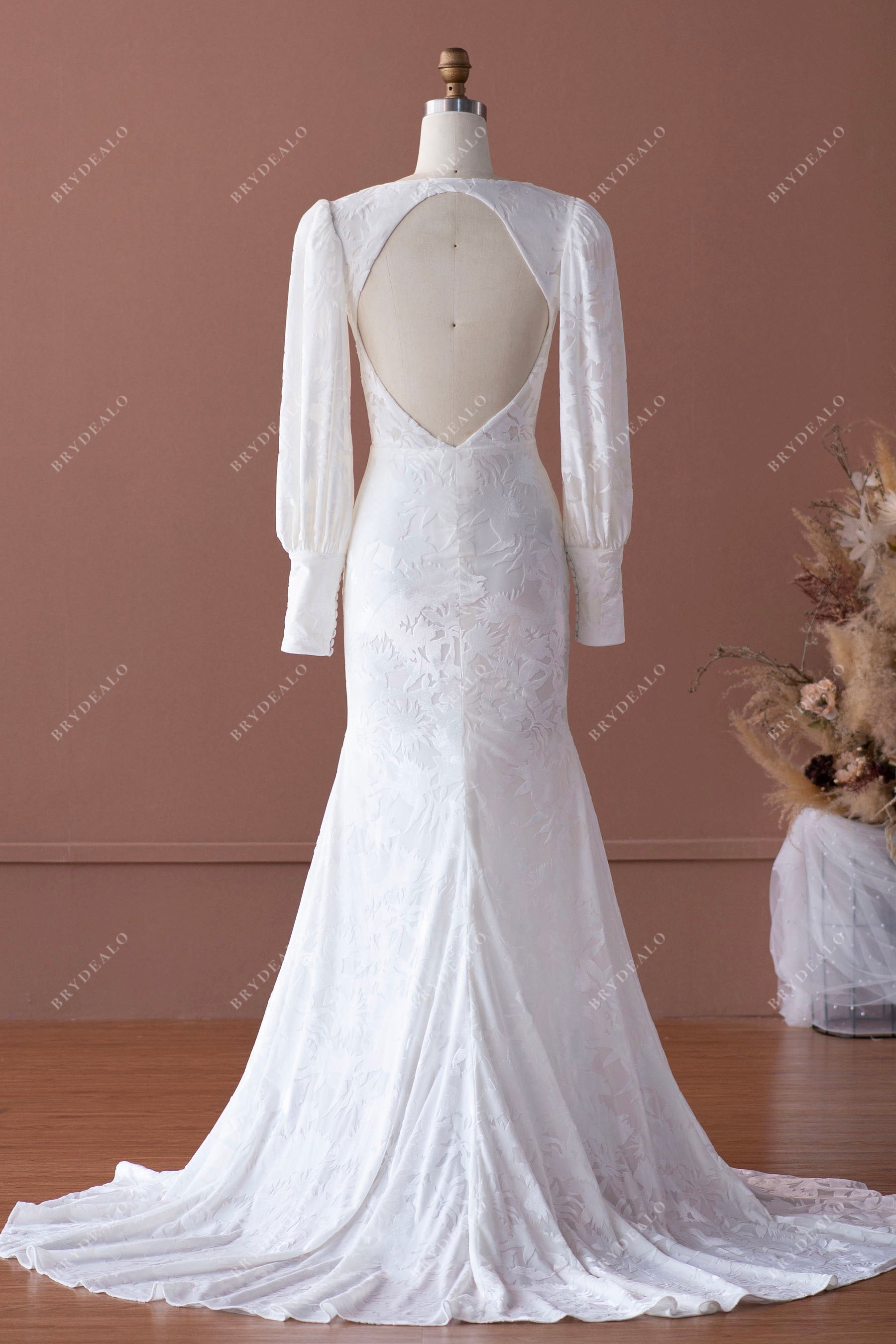 long keyhole velvet mermaid wedding dress