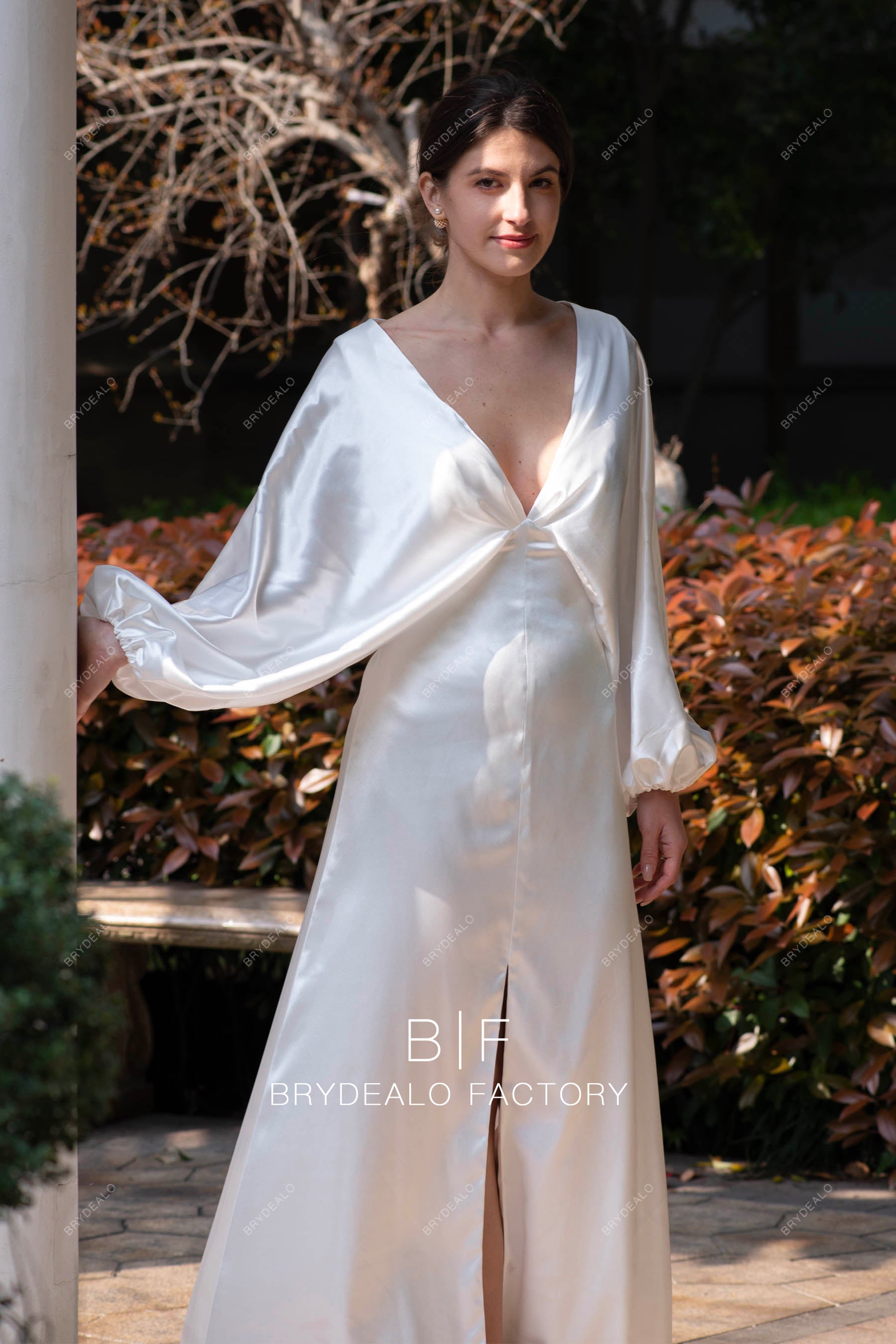 long kimono sleeve satin wedding dress