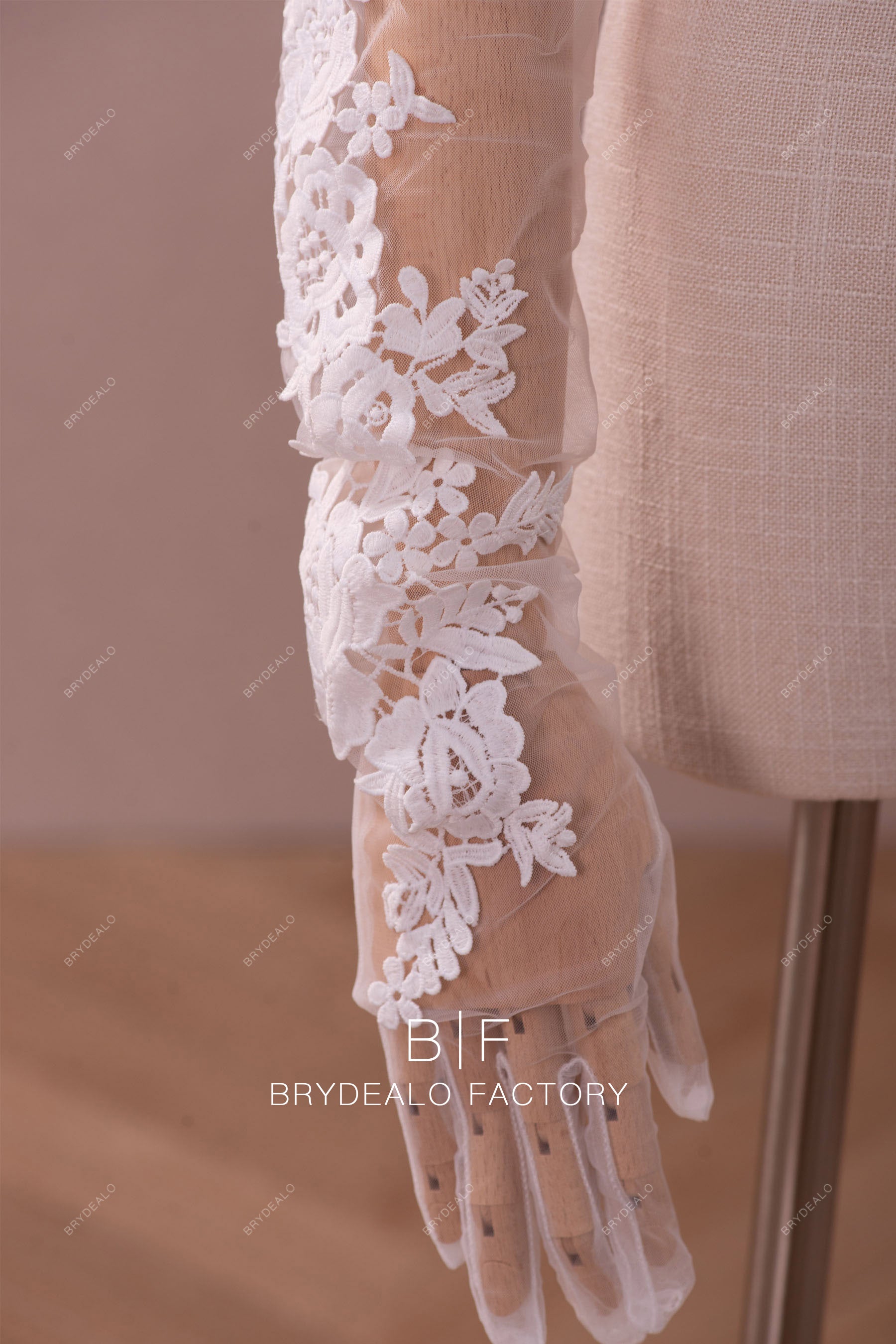 long lace tulle bridal gloves