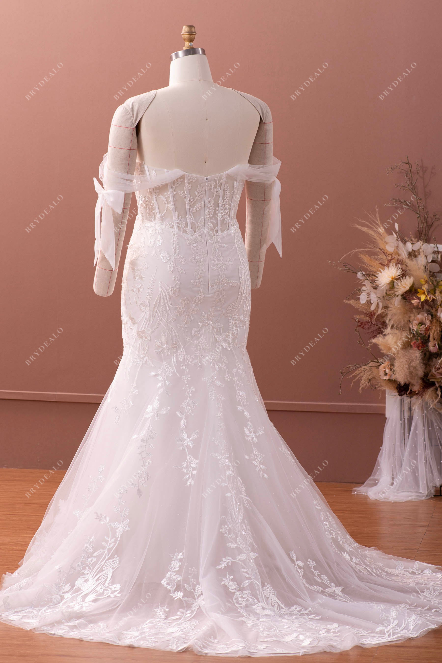off shoulder lace mermaid bridal gown