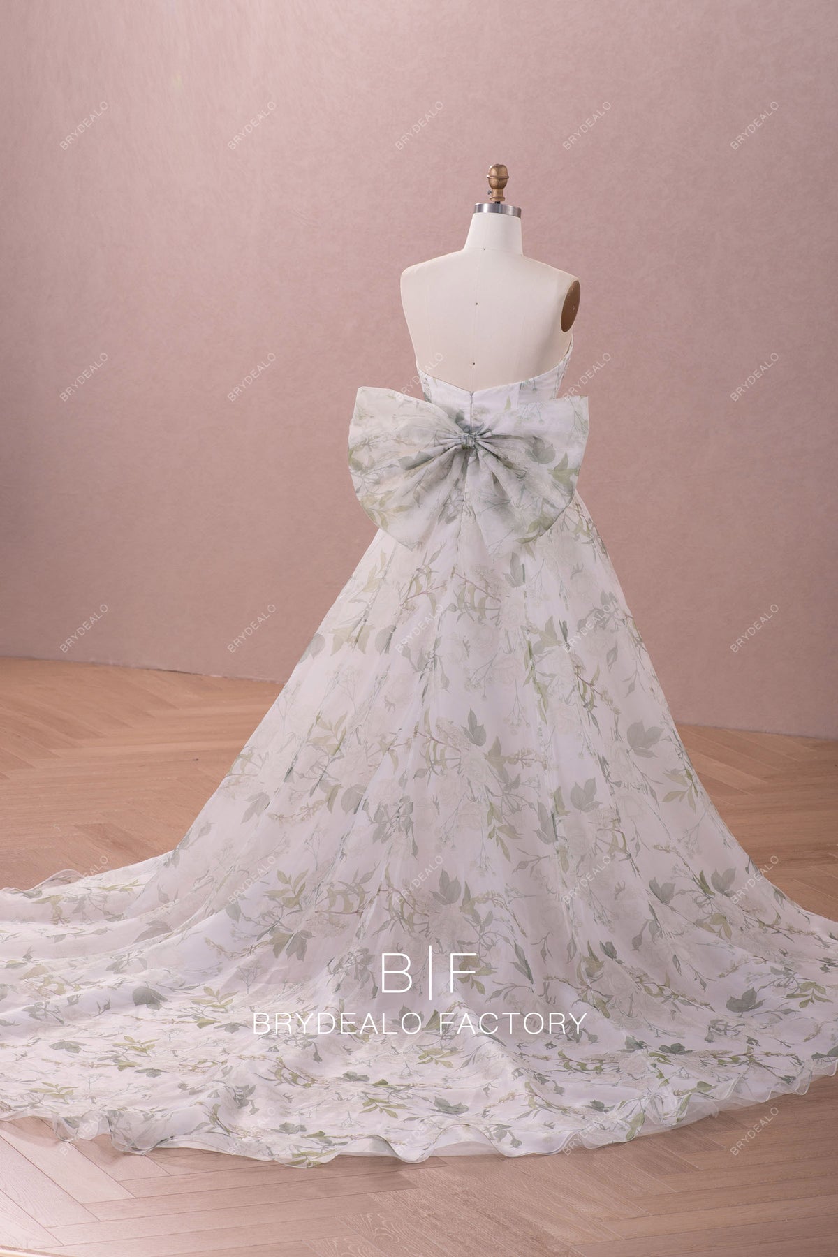 Floral Organza Large Bowknot Aline Wedding Dress