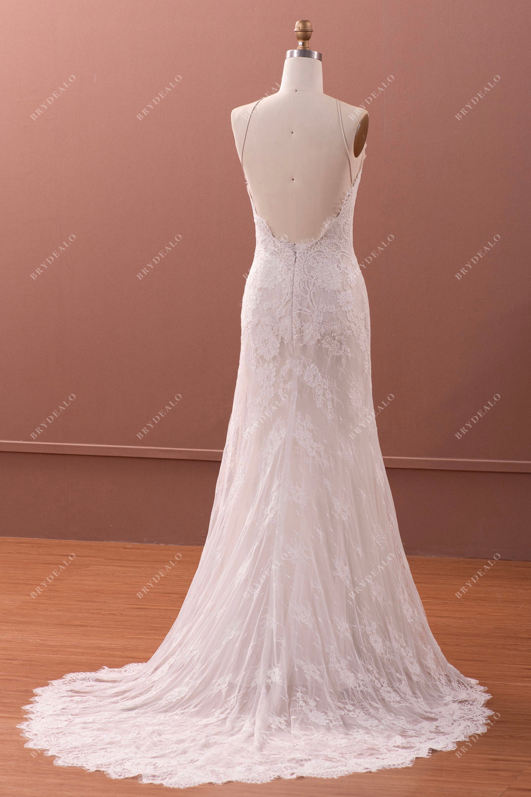 long open back mermaid lace bridal gown