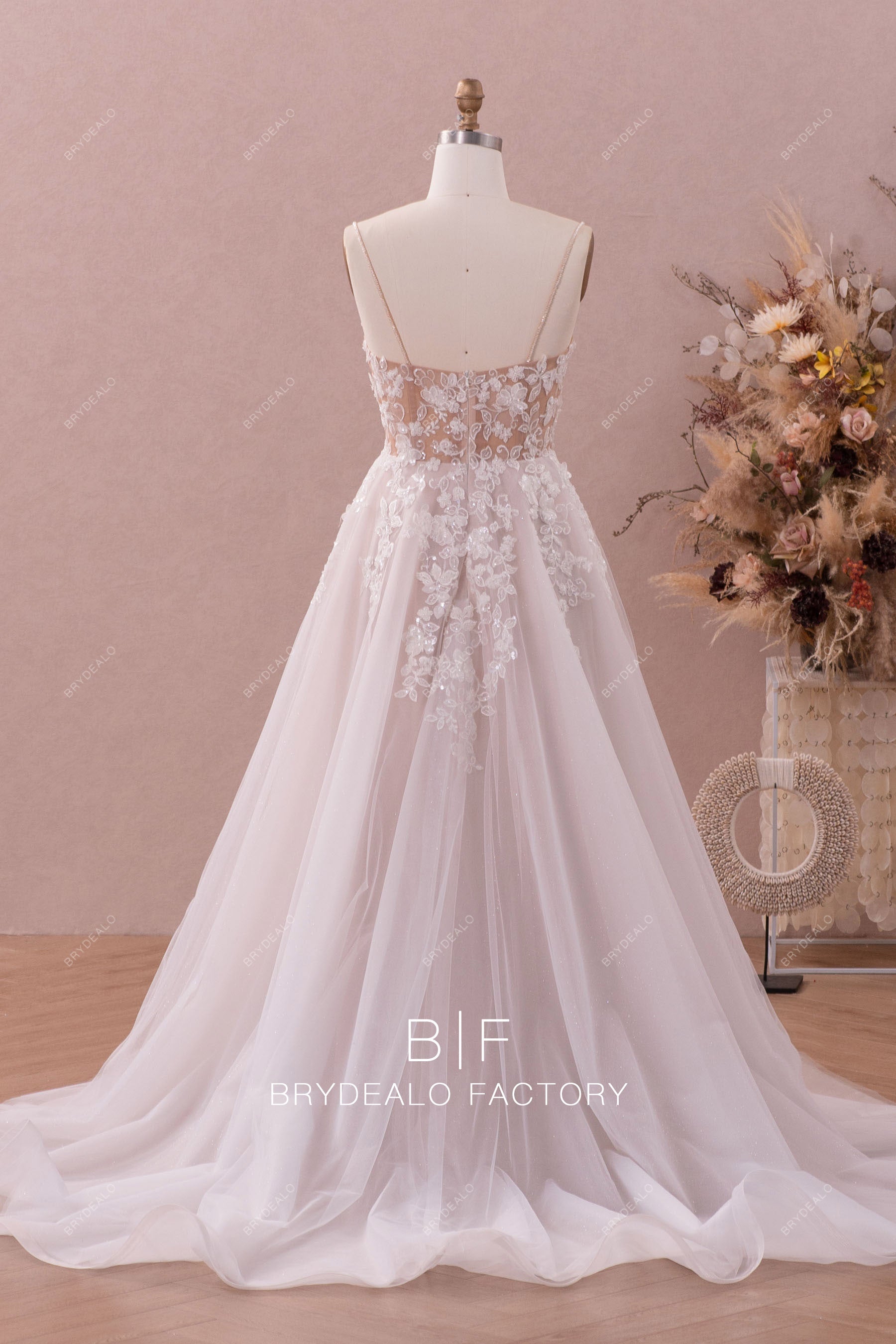 long shimmery beaded lace wedding dress