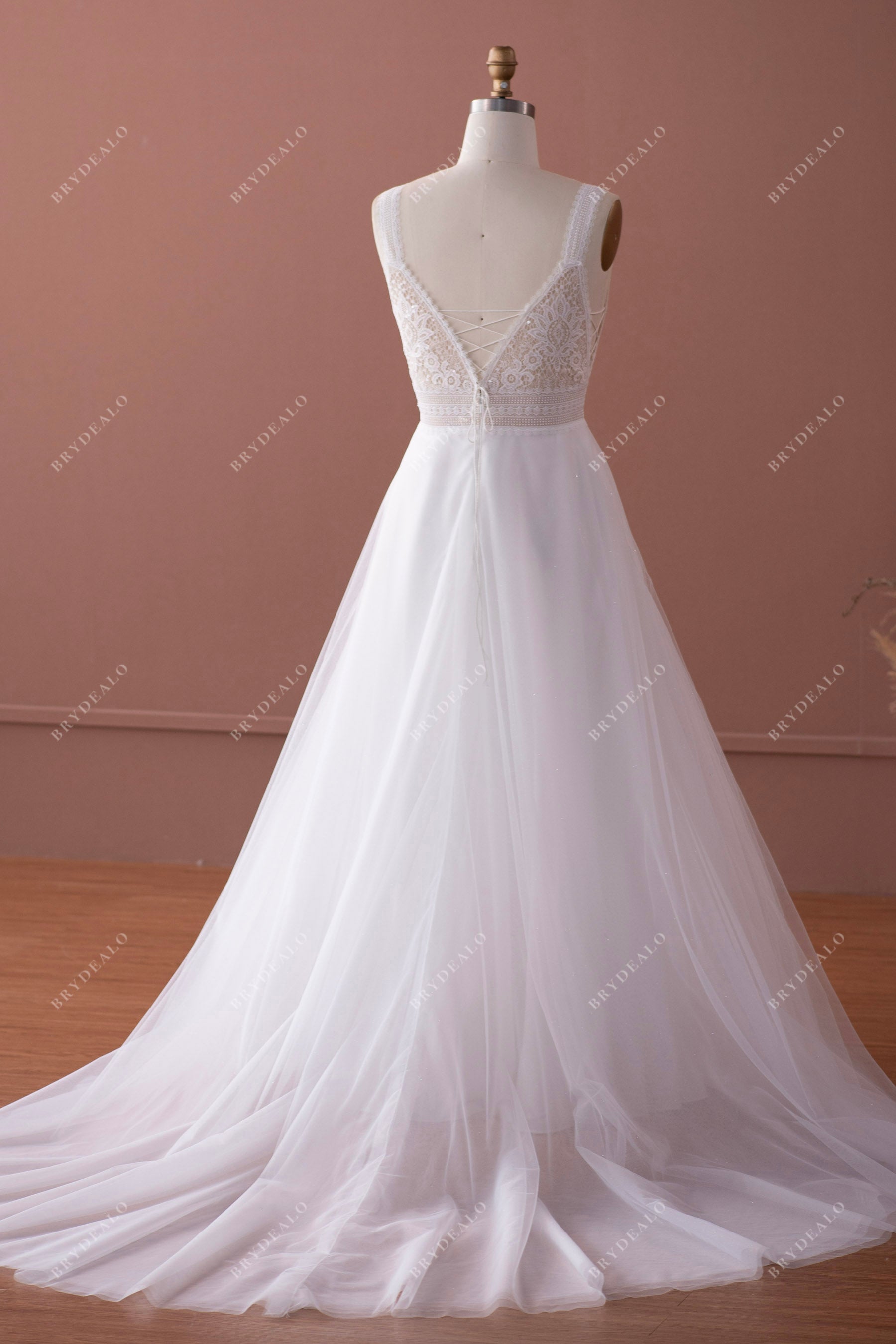 long shimmery tulle lace wedding gown