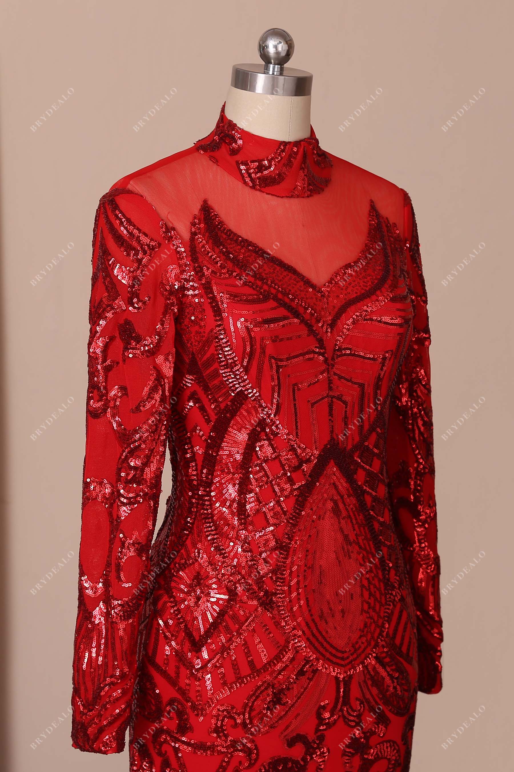 long sleeve red high neck dress