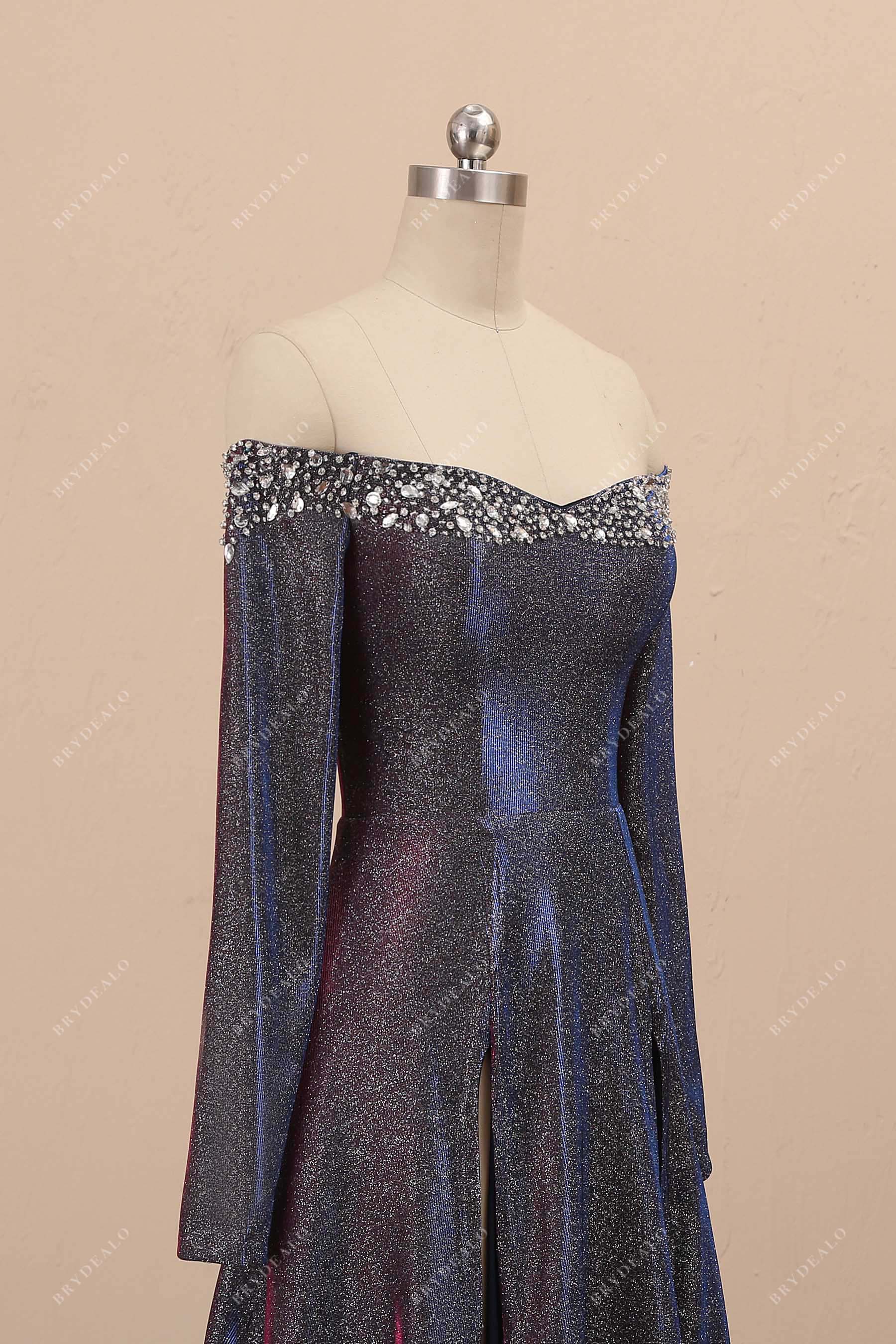 long sleeves iridescent glitter off-shoulder dress