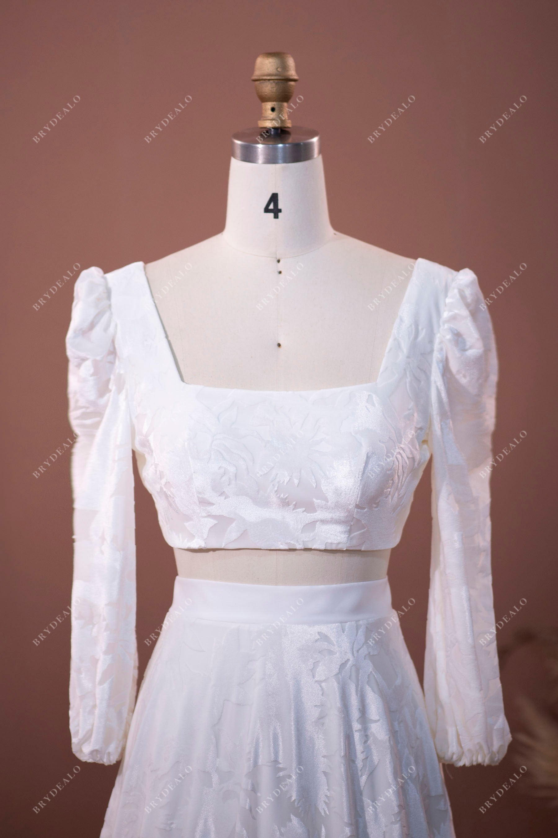 long sleeves tank crop top velvet bridal dress