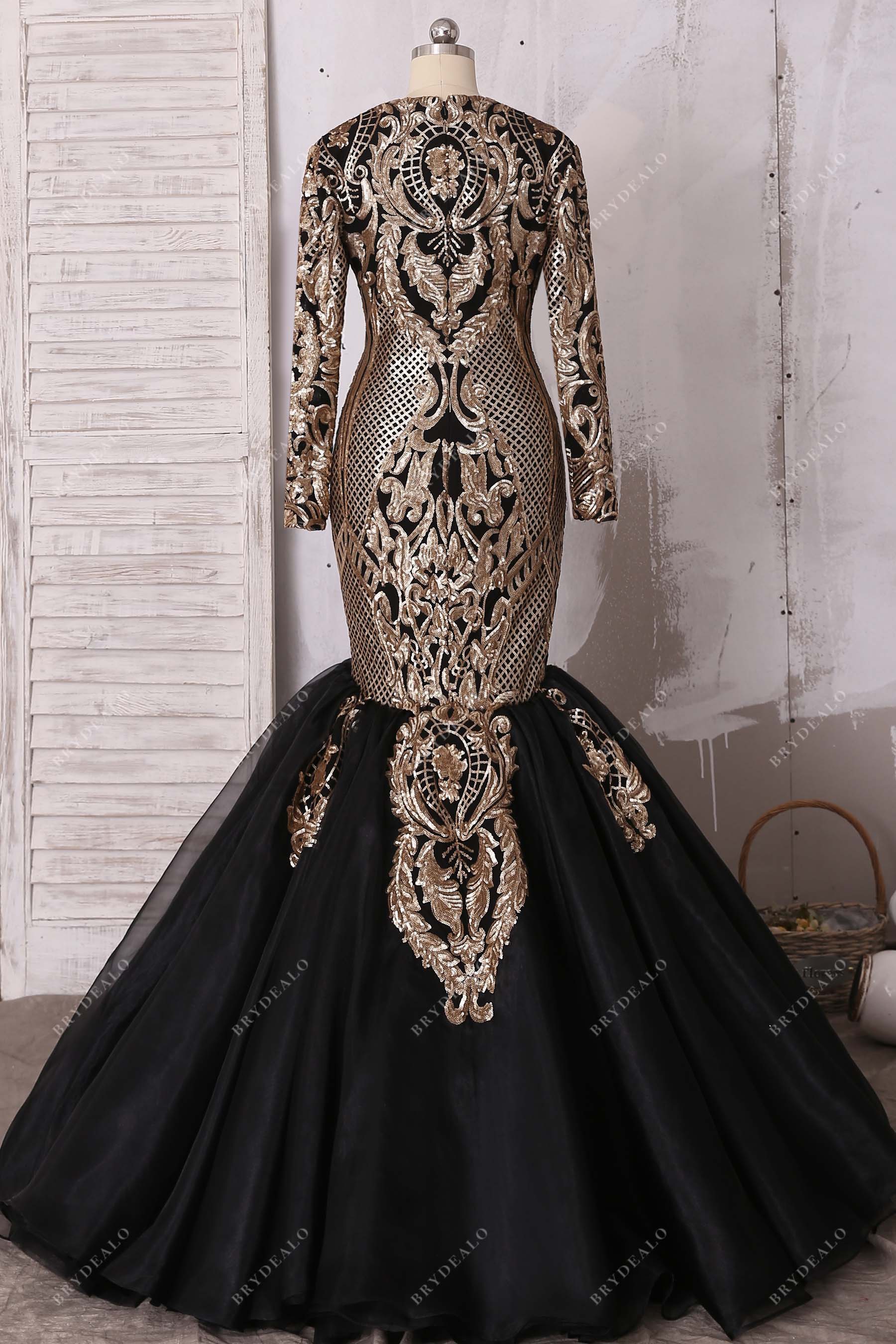 long sleeves trumpet prom gown