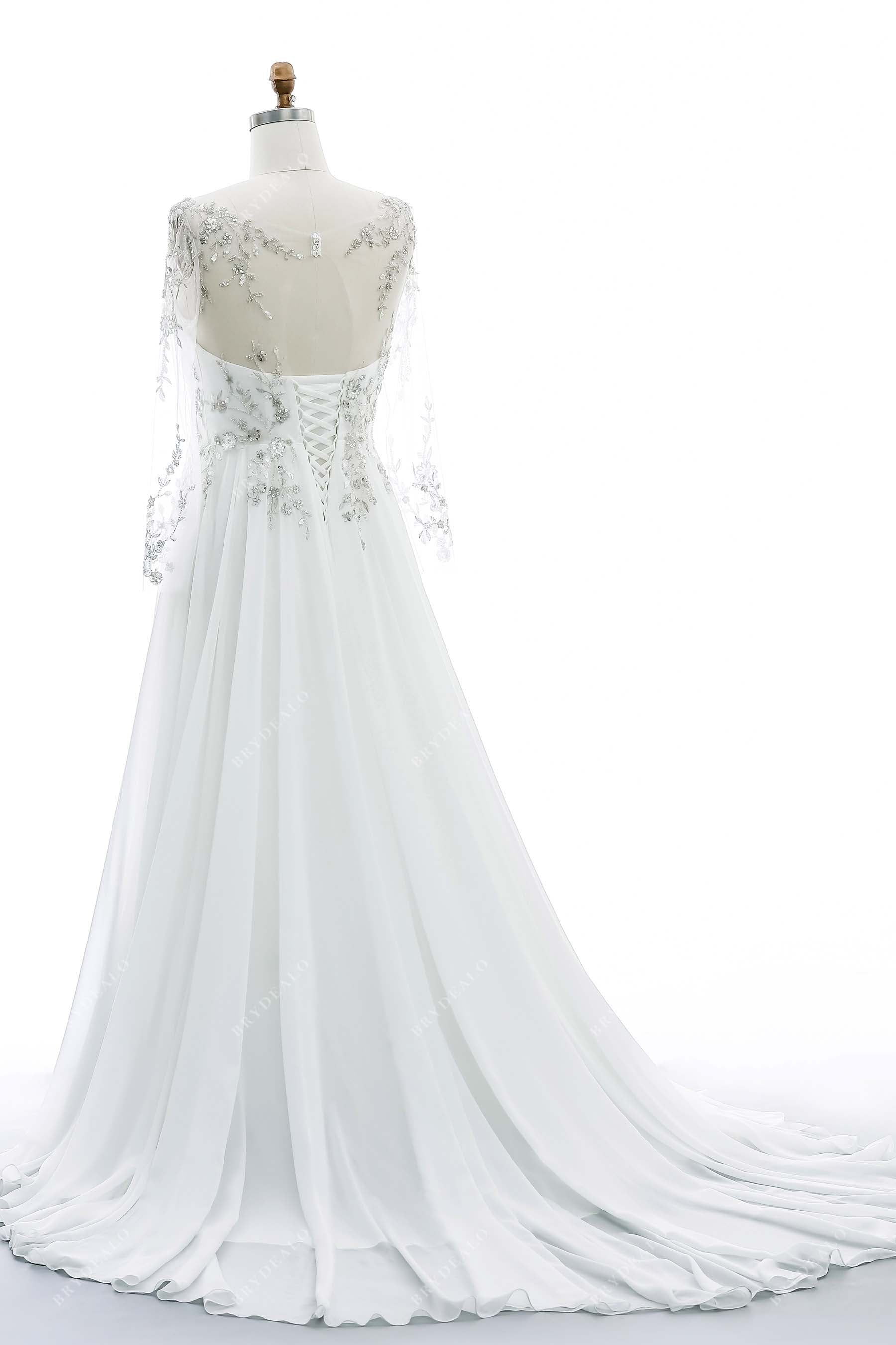 long train keyhole lace-up back bridal gown