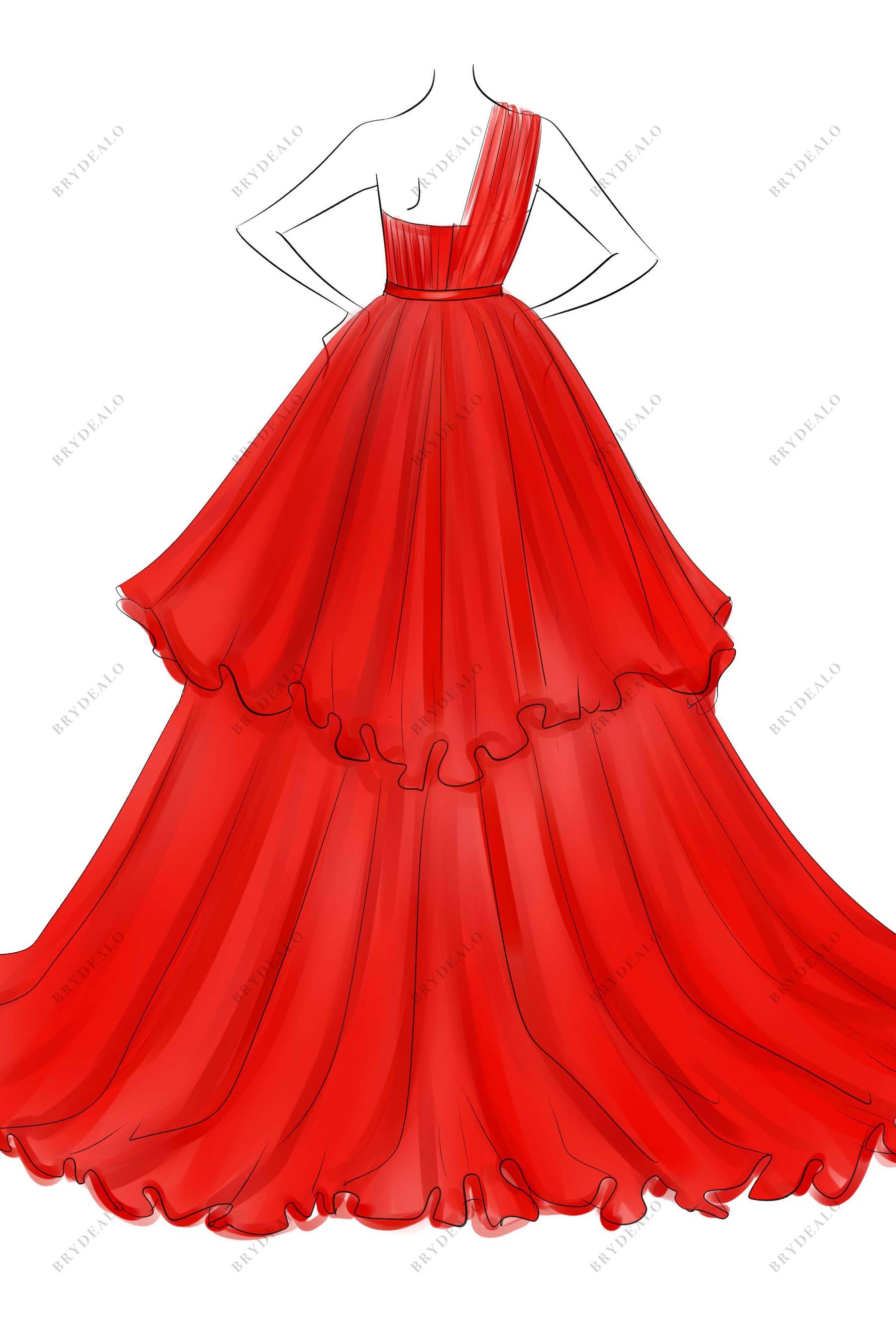 long train one shoulder prom ball gown sketch