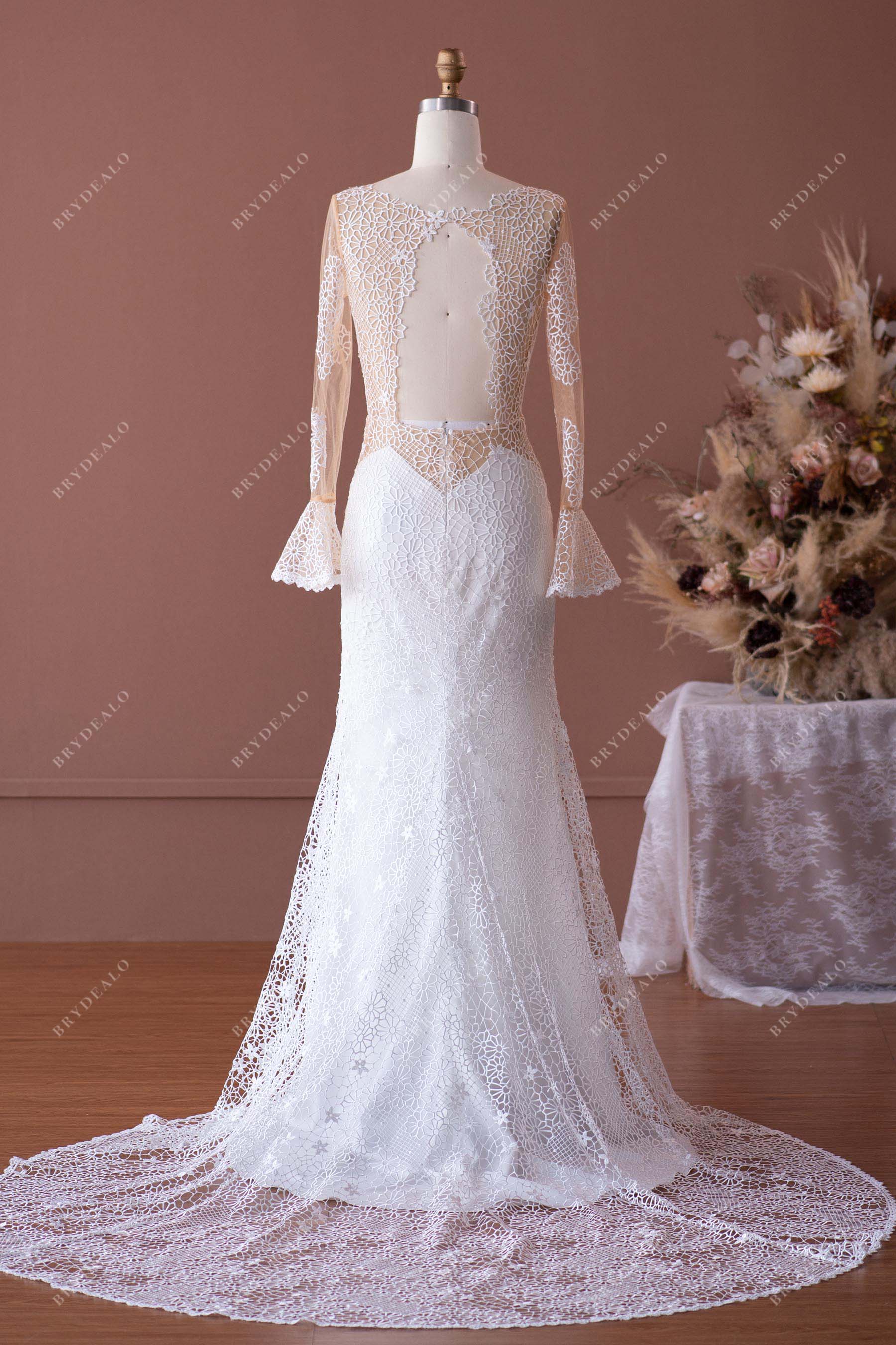 long train open back lace mermaid dress