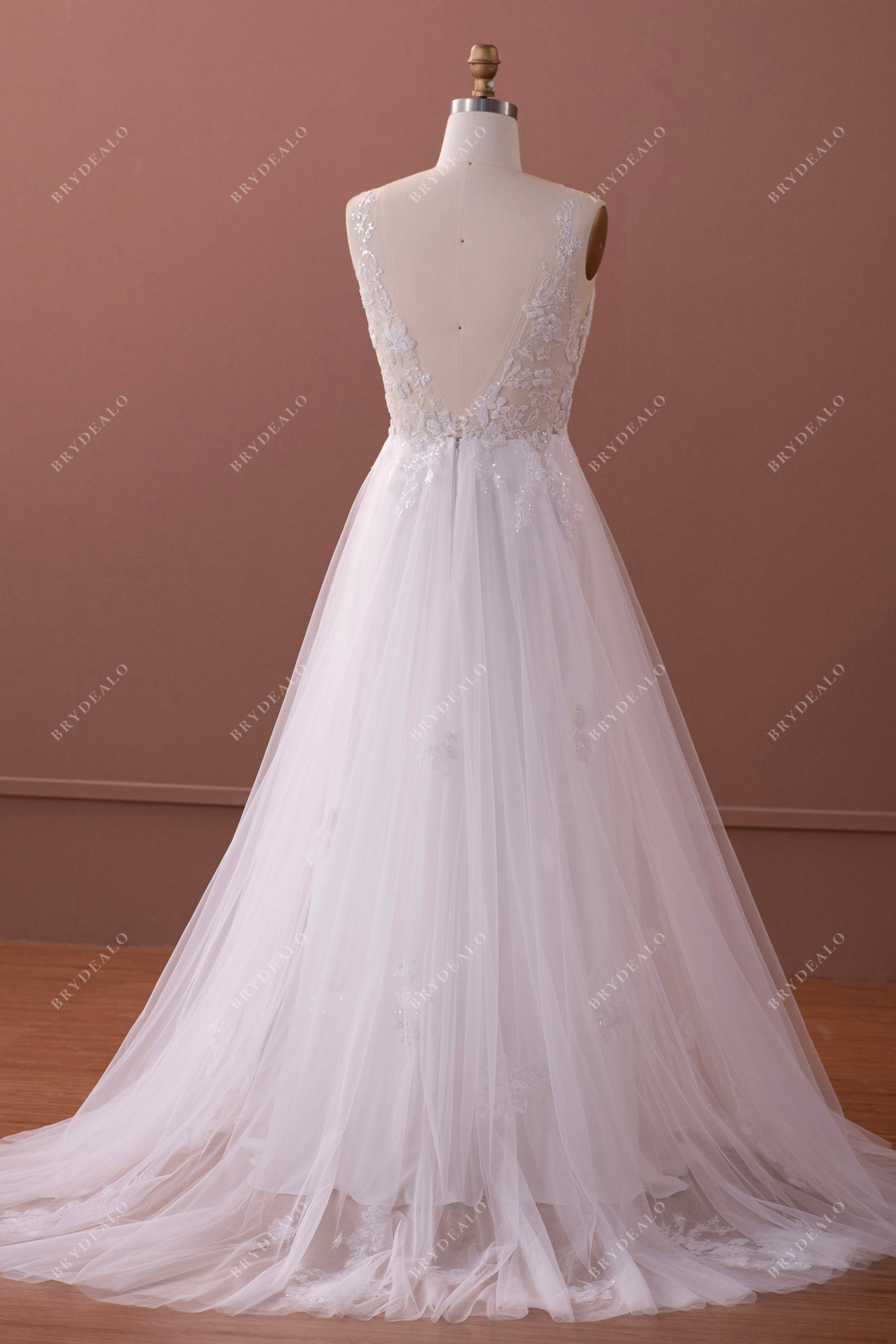 long tulle A-line wedding dress