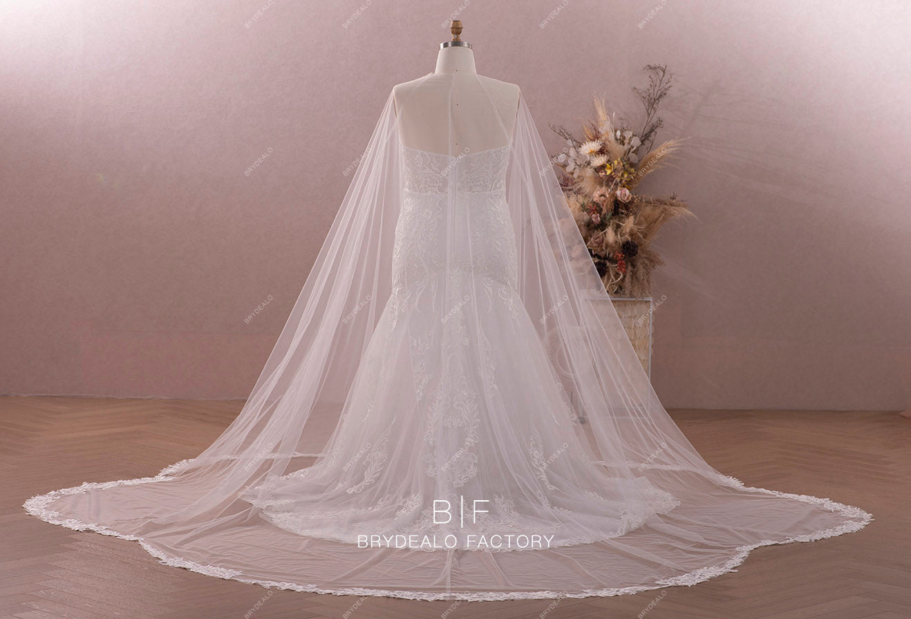 long tulle cape wedding dress