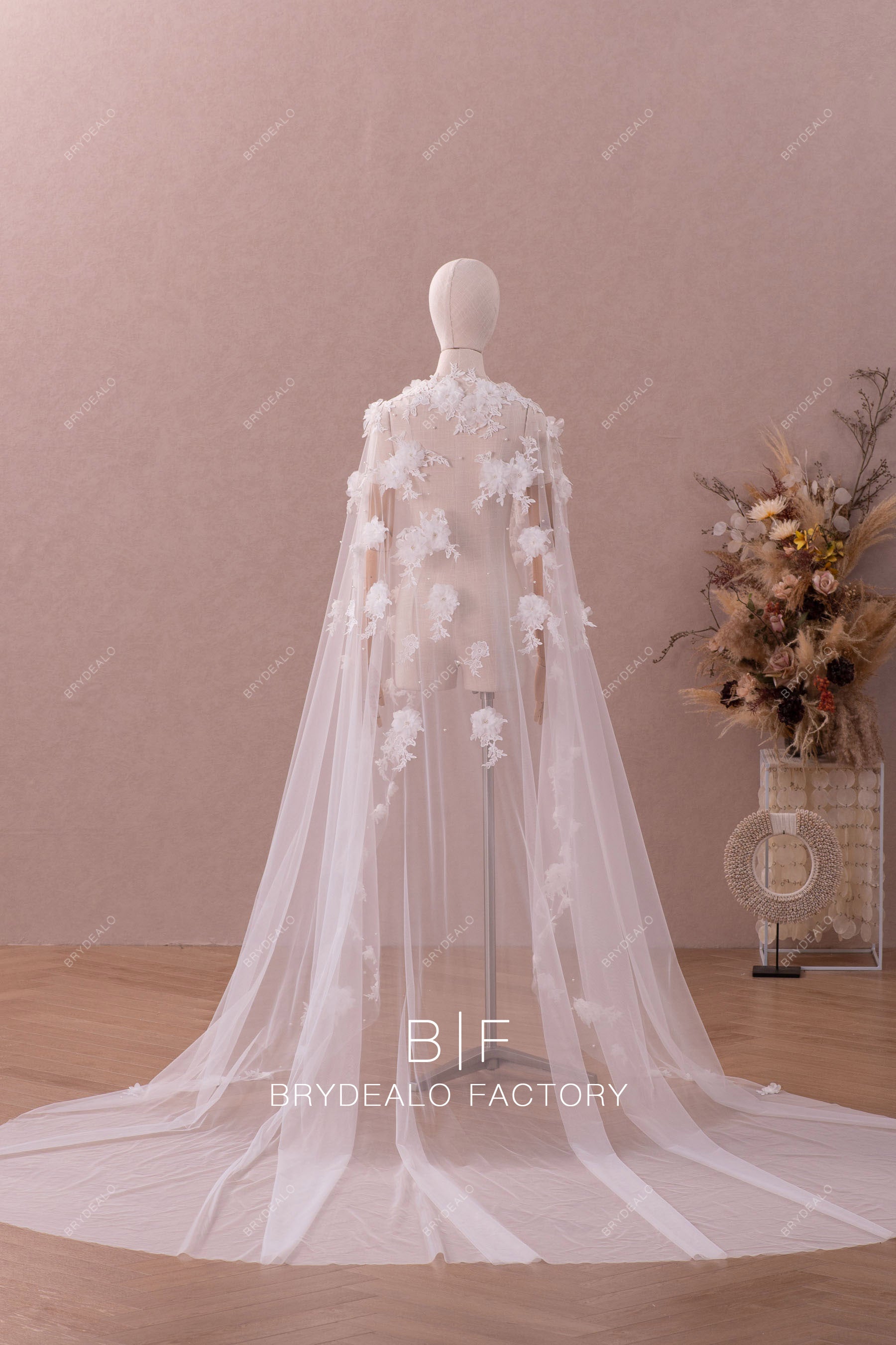 long tulle cape with flowers