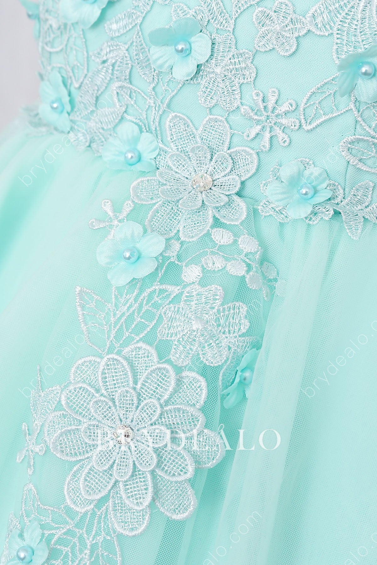 hand-made 3D fowers mint flower girl dress