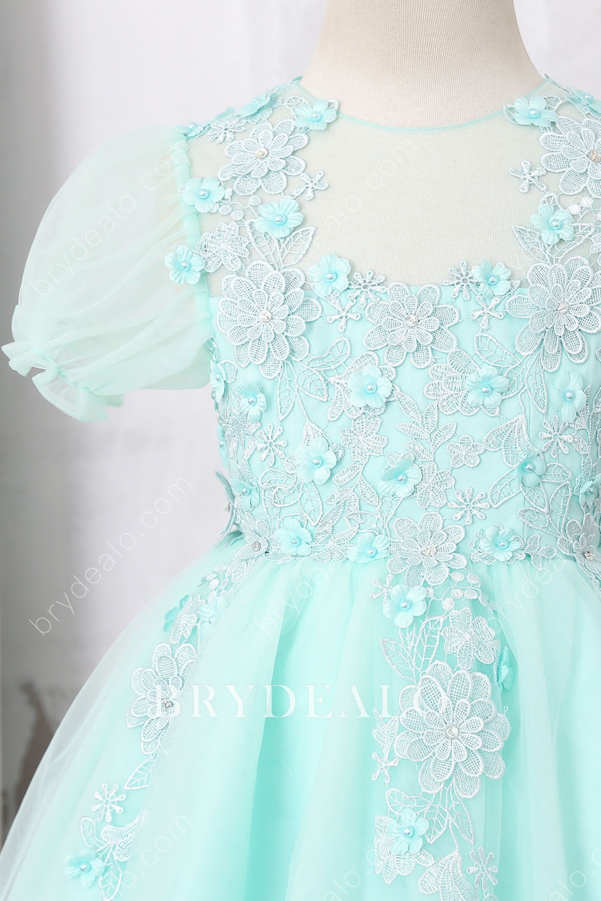 3D flowers lace flower girl dress