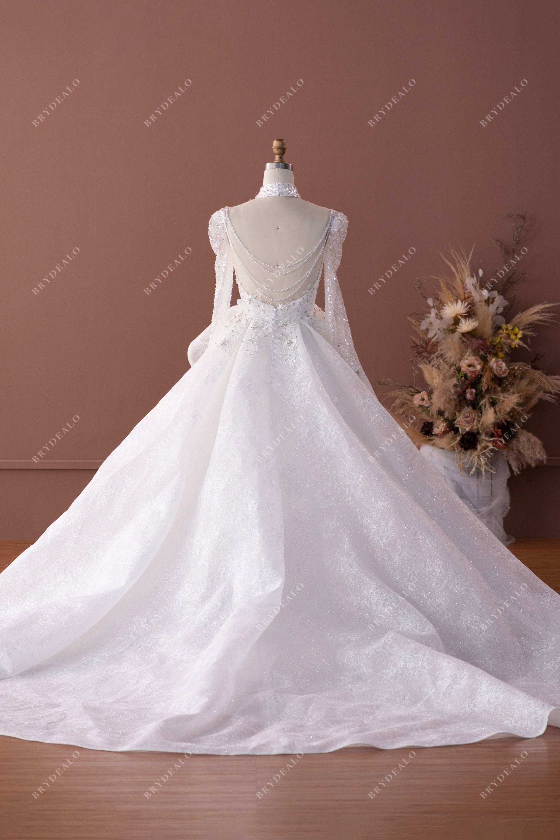 Luxury Sparkly Beaded Chains Ballgown Wedding Dress with Detachable Overskirt