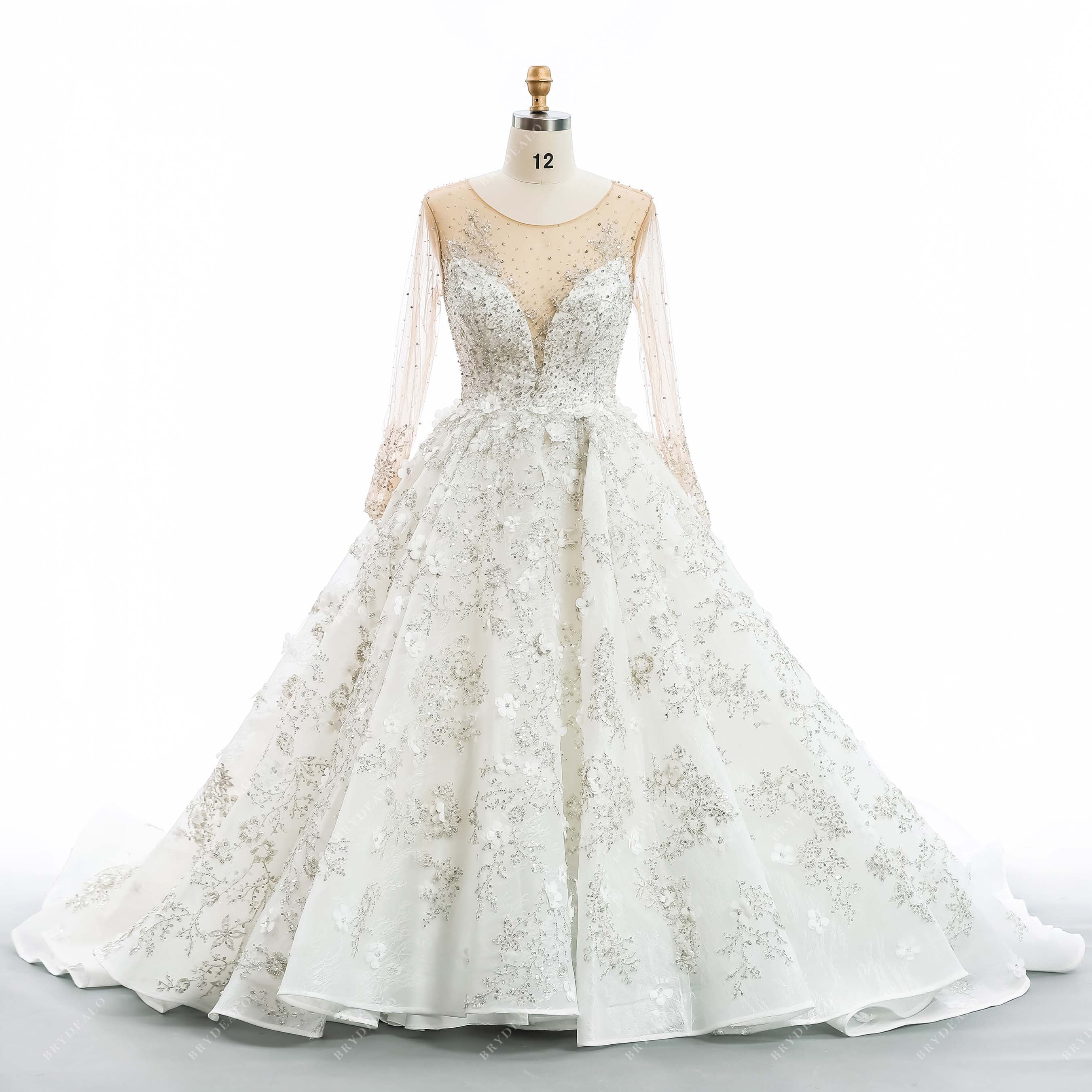 luxury beading sequins ballgown illusion neck wedding dress