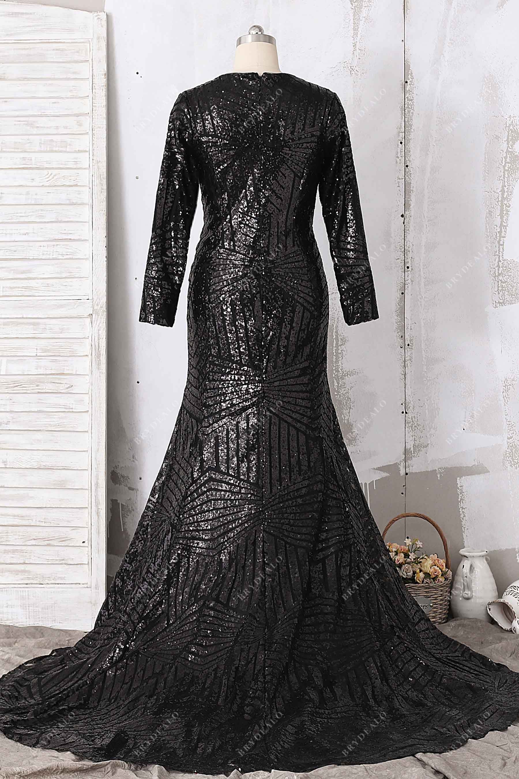mermaid black long sleeve prom gown