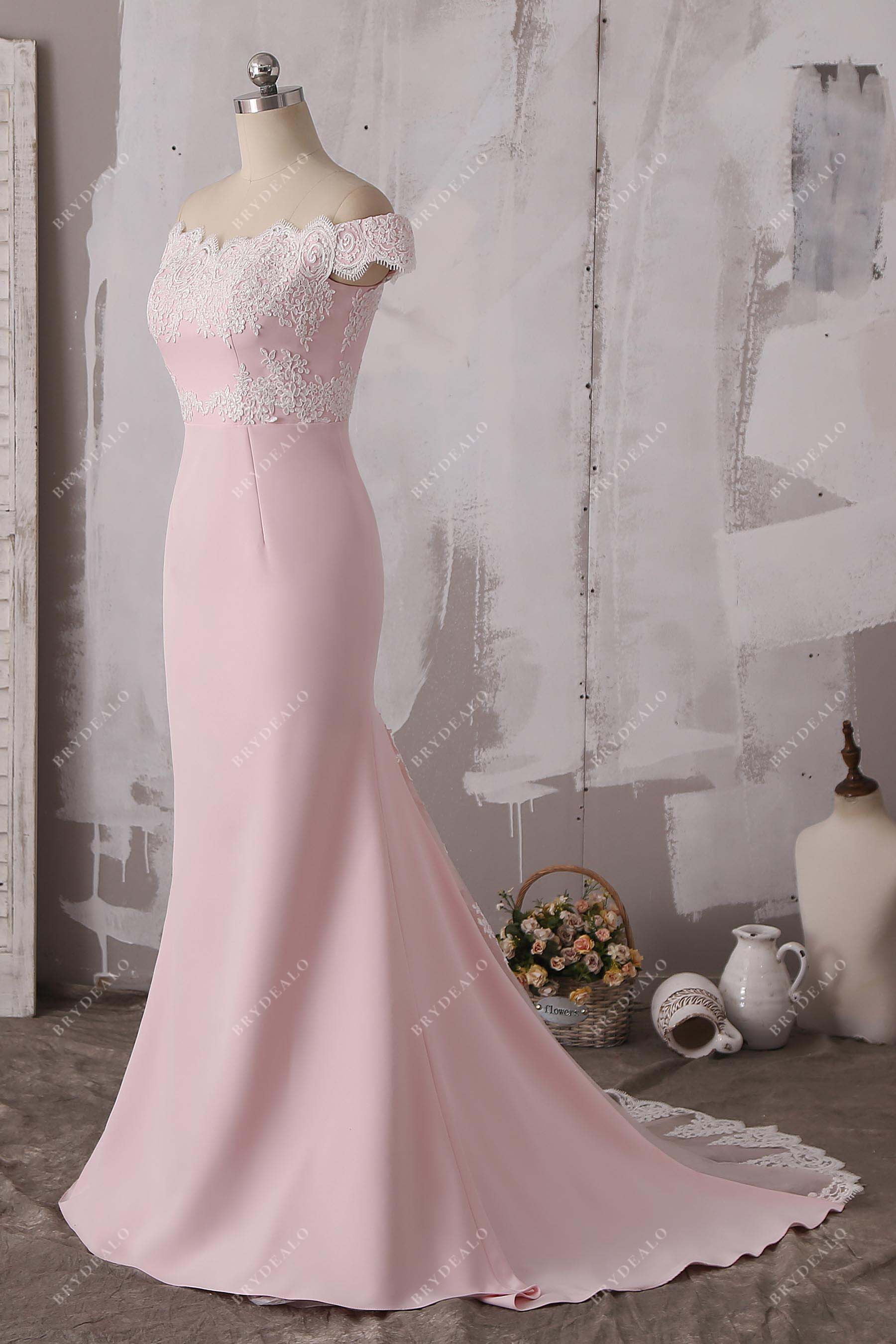 mermaid pink off-shoulder bridesmaid dress