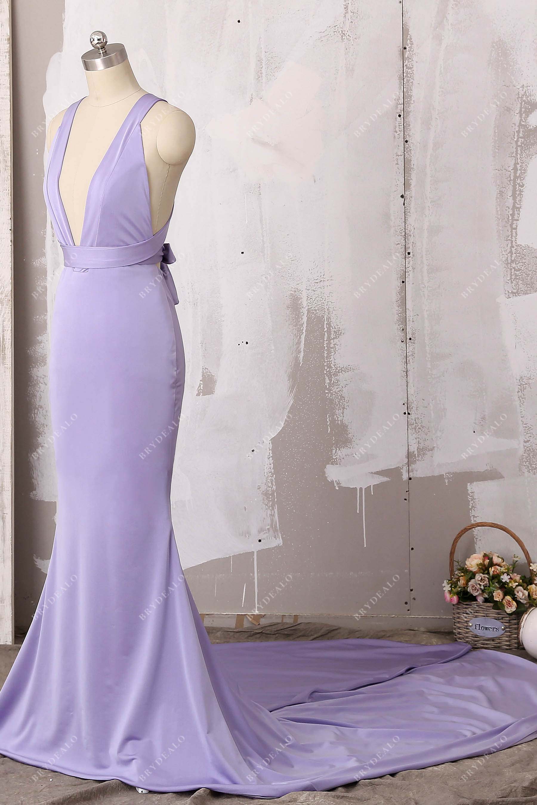 mermaid sleeveless lilac jersey prom dress
