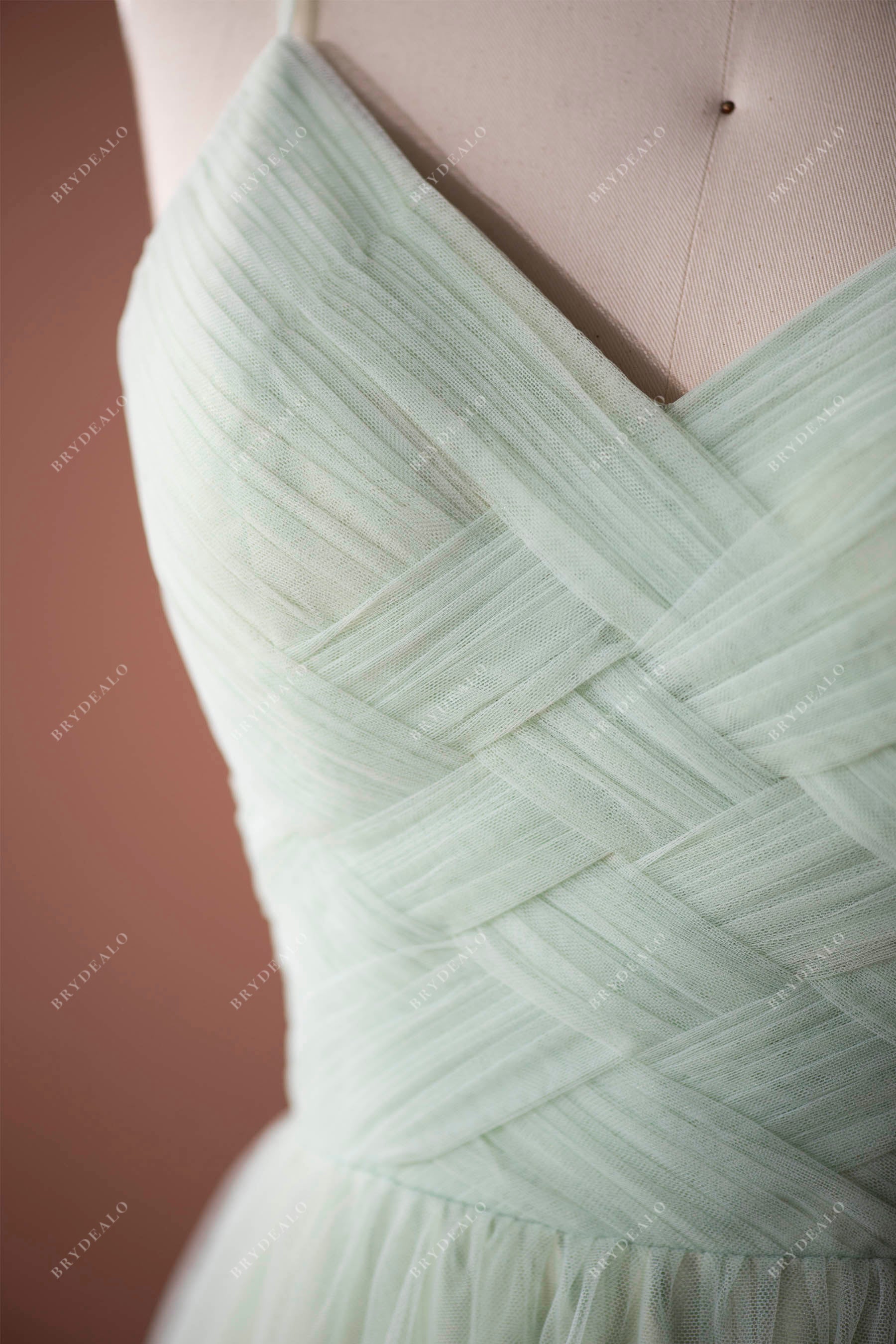 Mint Green Lace Tulle Weave Bridesmaid Dress