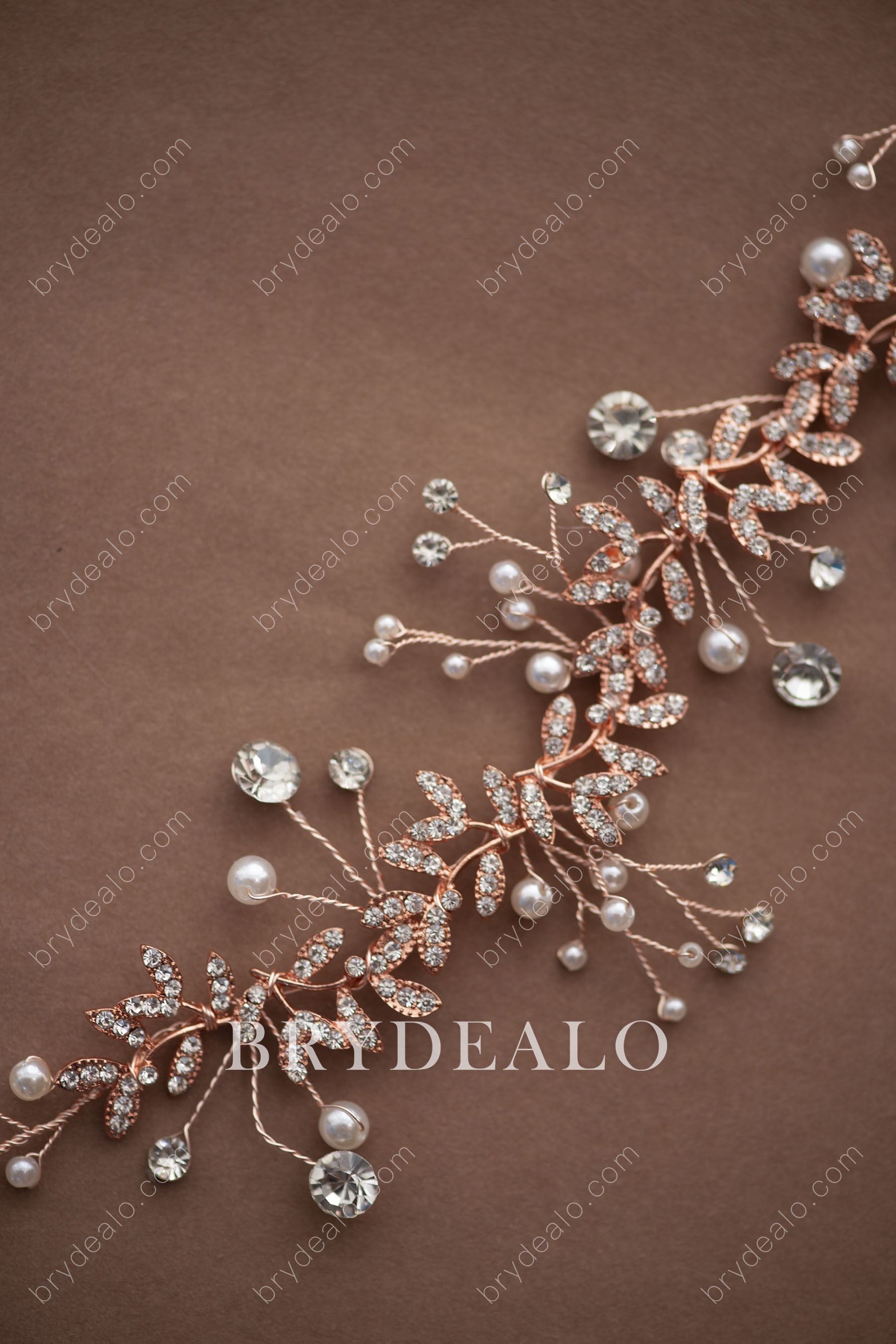 Pearls Crystals Rose Gold Bridal Sash