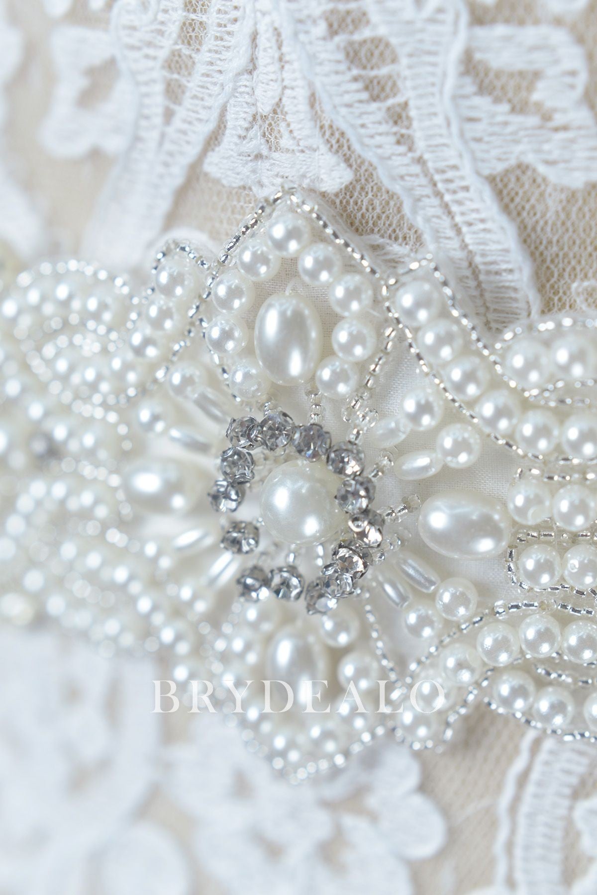 Delicate Pearls Crystals Satin Wedding Sash