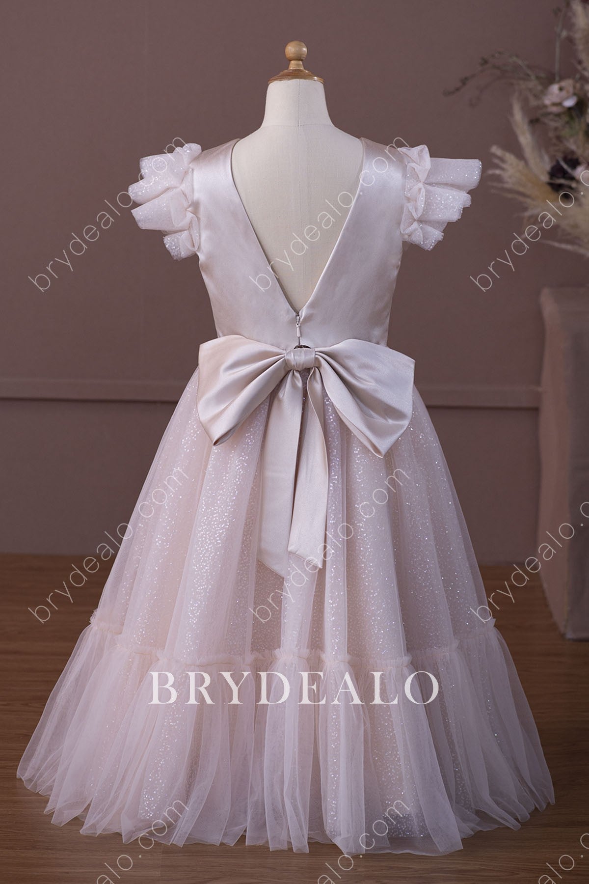  Bow Glitter Floor Length Flower Girl Dress