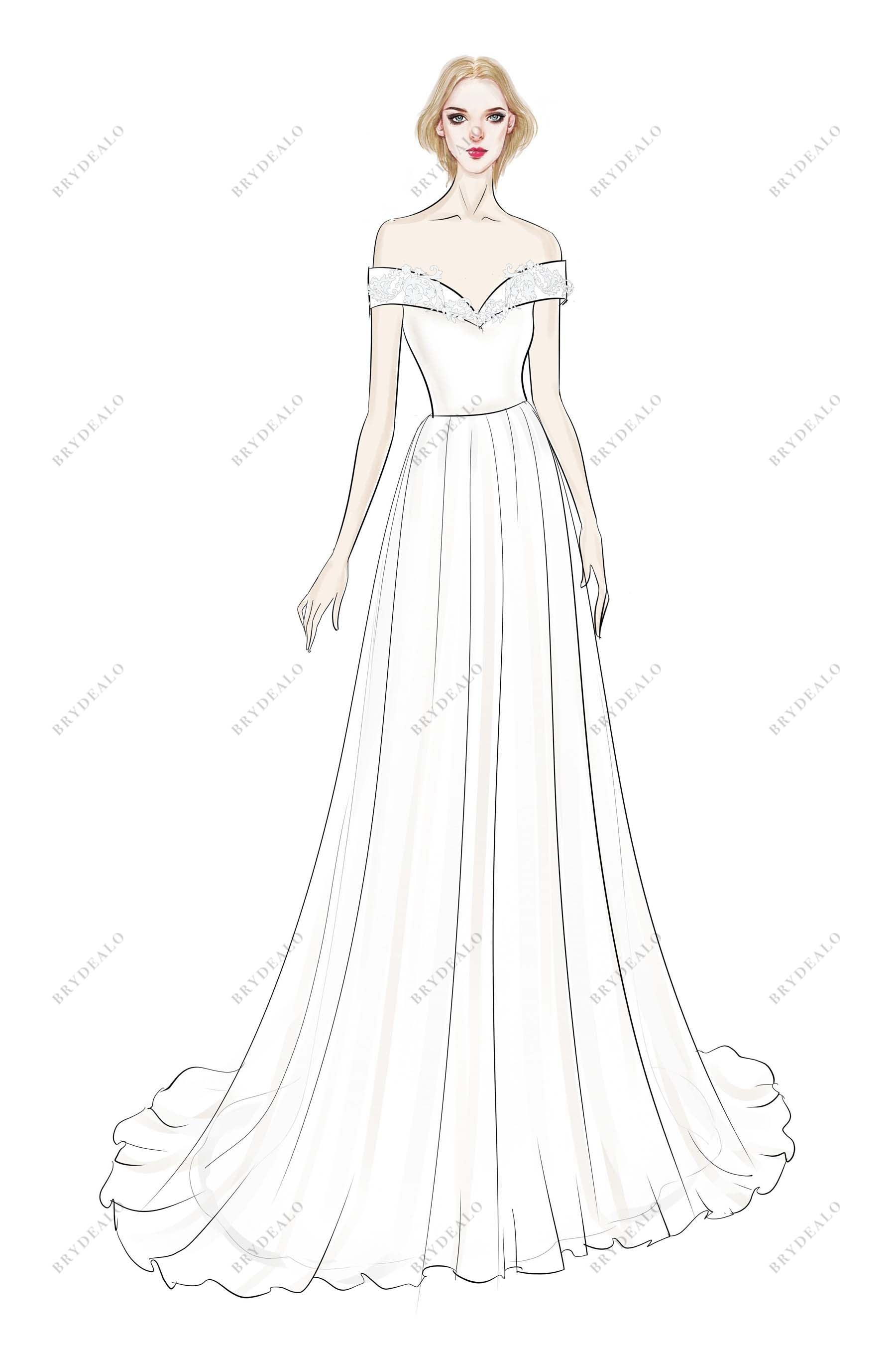 Off-shoulder A-line Designer Bridal Dress Sketch