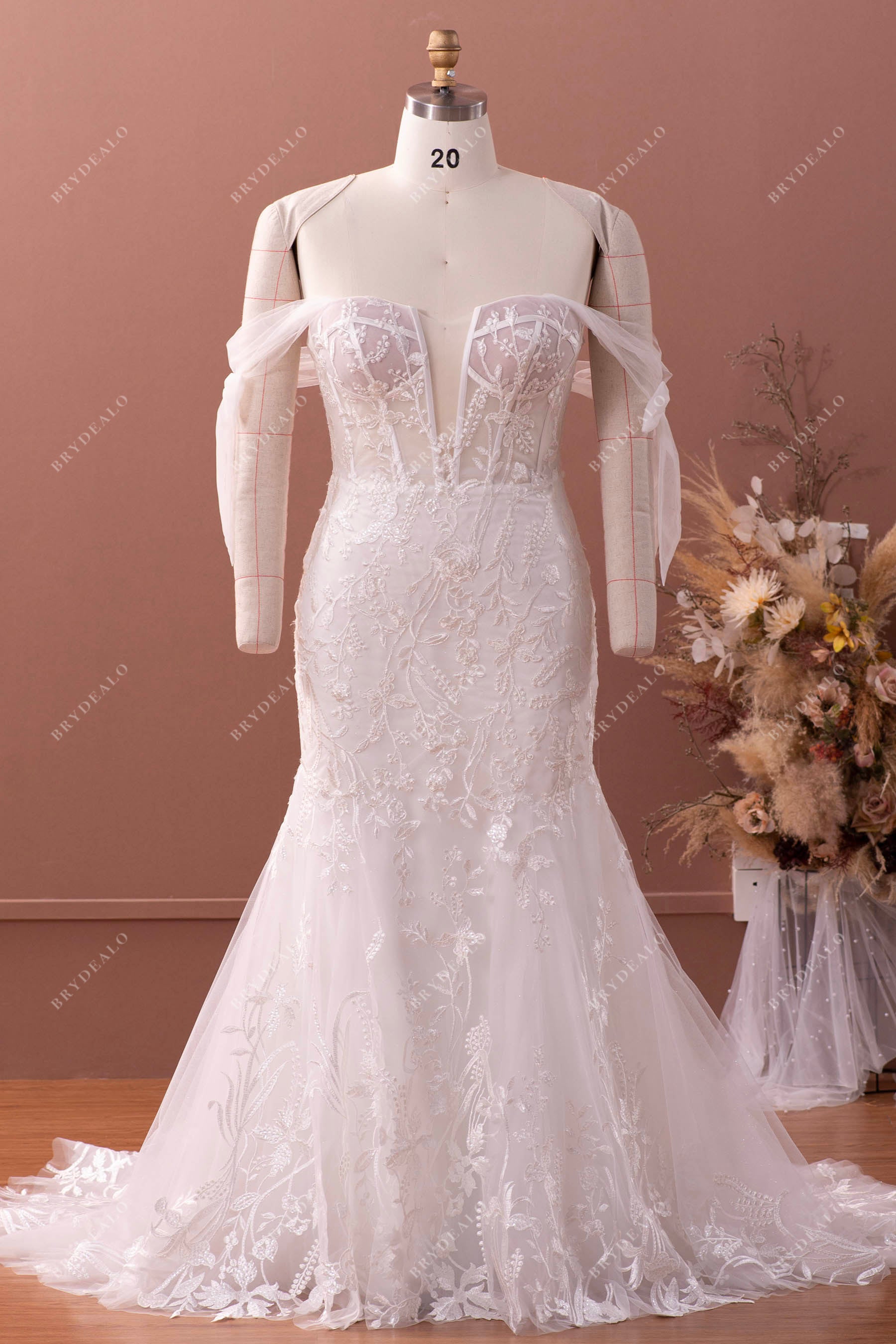Plus Size Corset Lace Off Shoulder Mermaid Wedding Dress