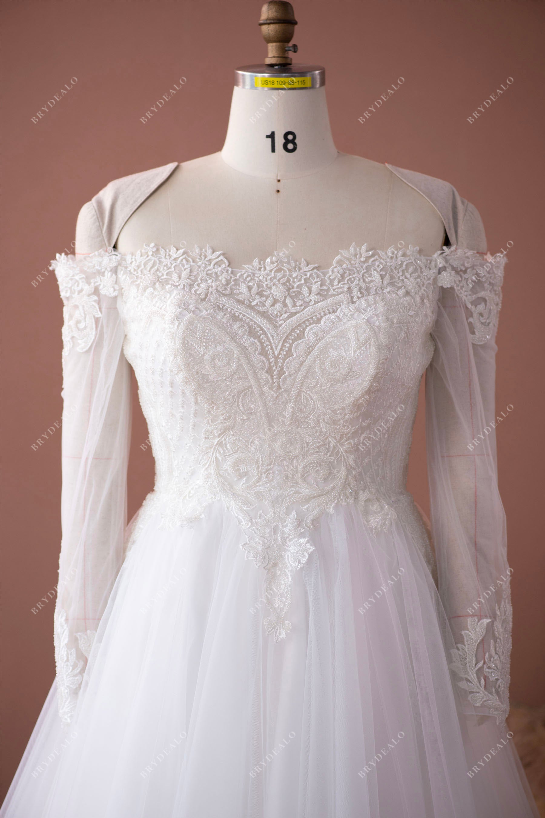 off shoulder beaded lace wedding dress