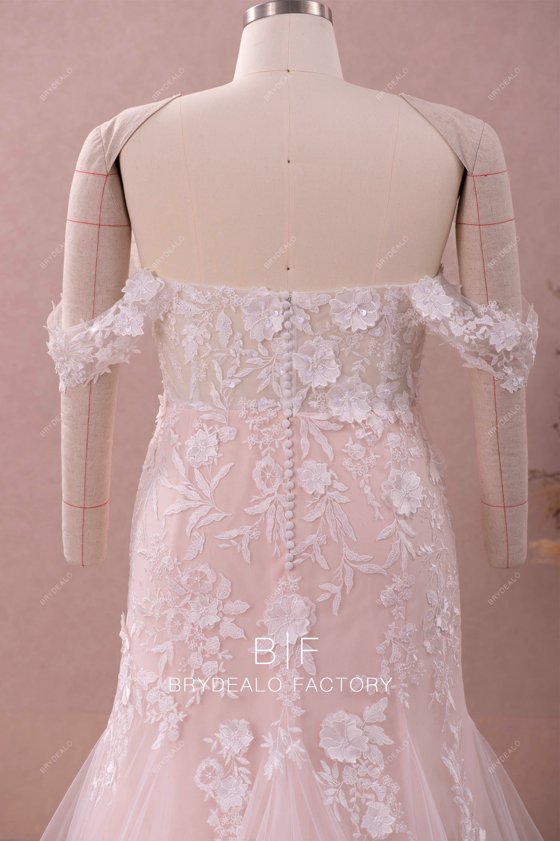 off shoulder illusion bodice bridal gown