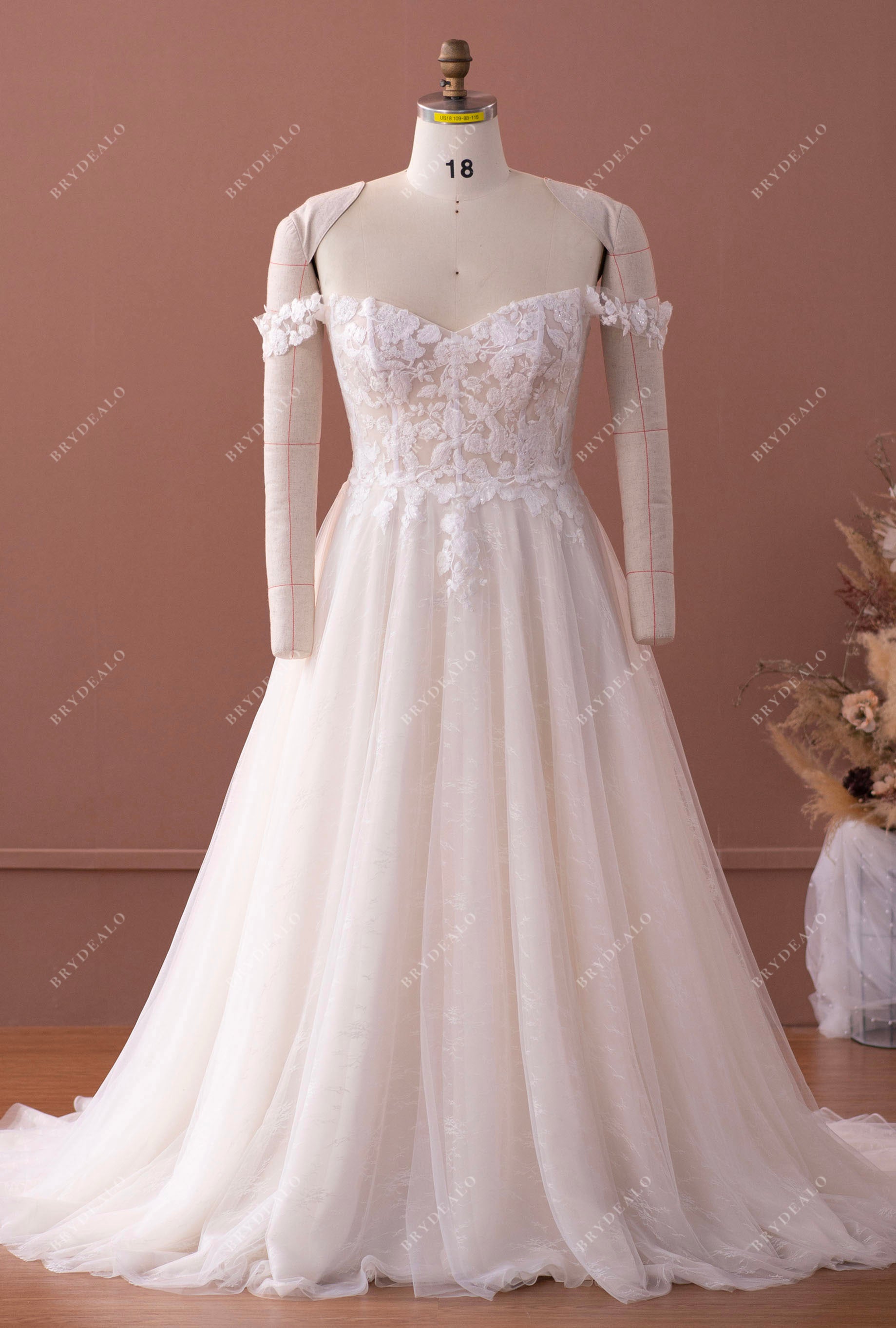 off shoulder lace A-line wedding dress