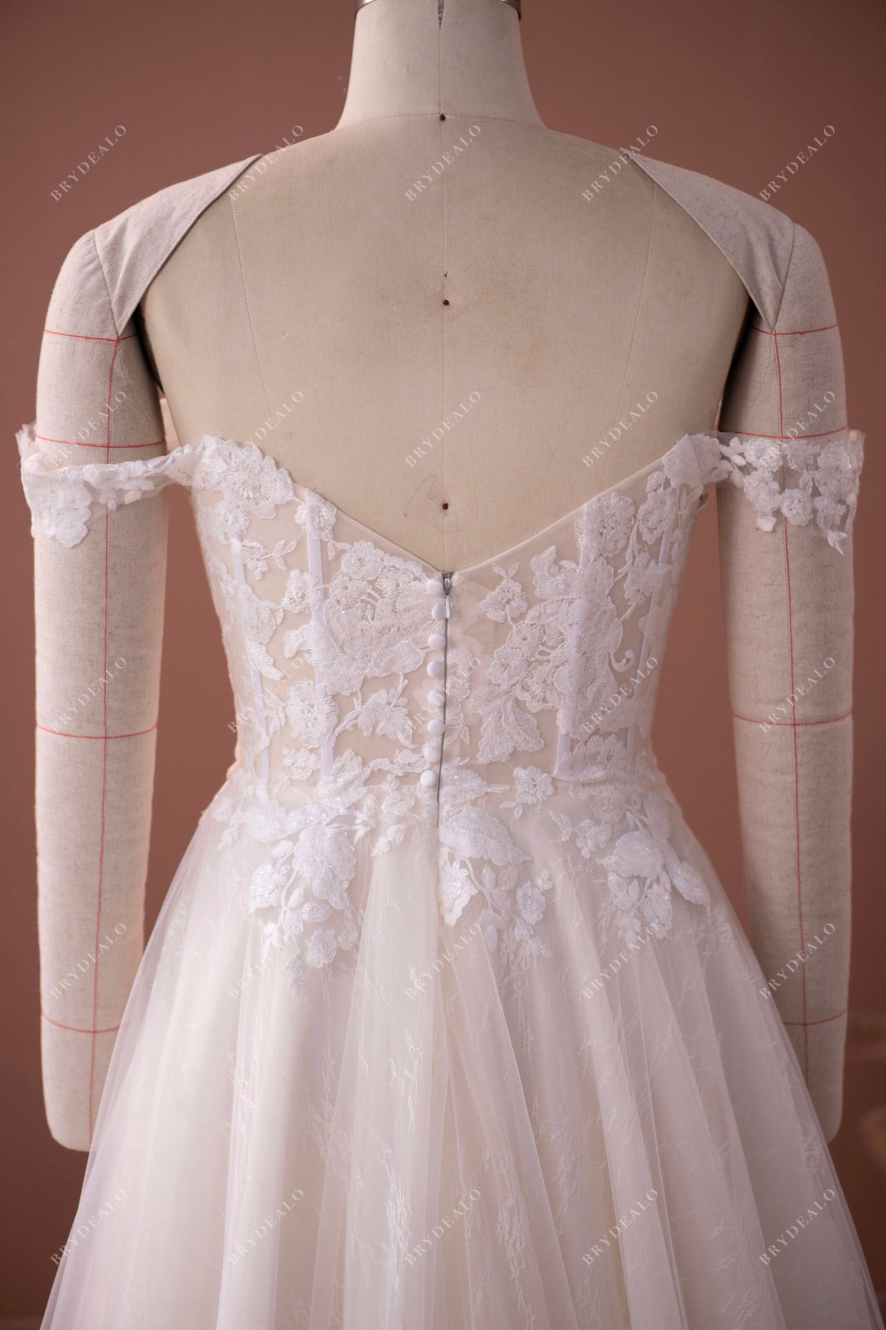 V-back off shoulder bridal dress