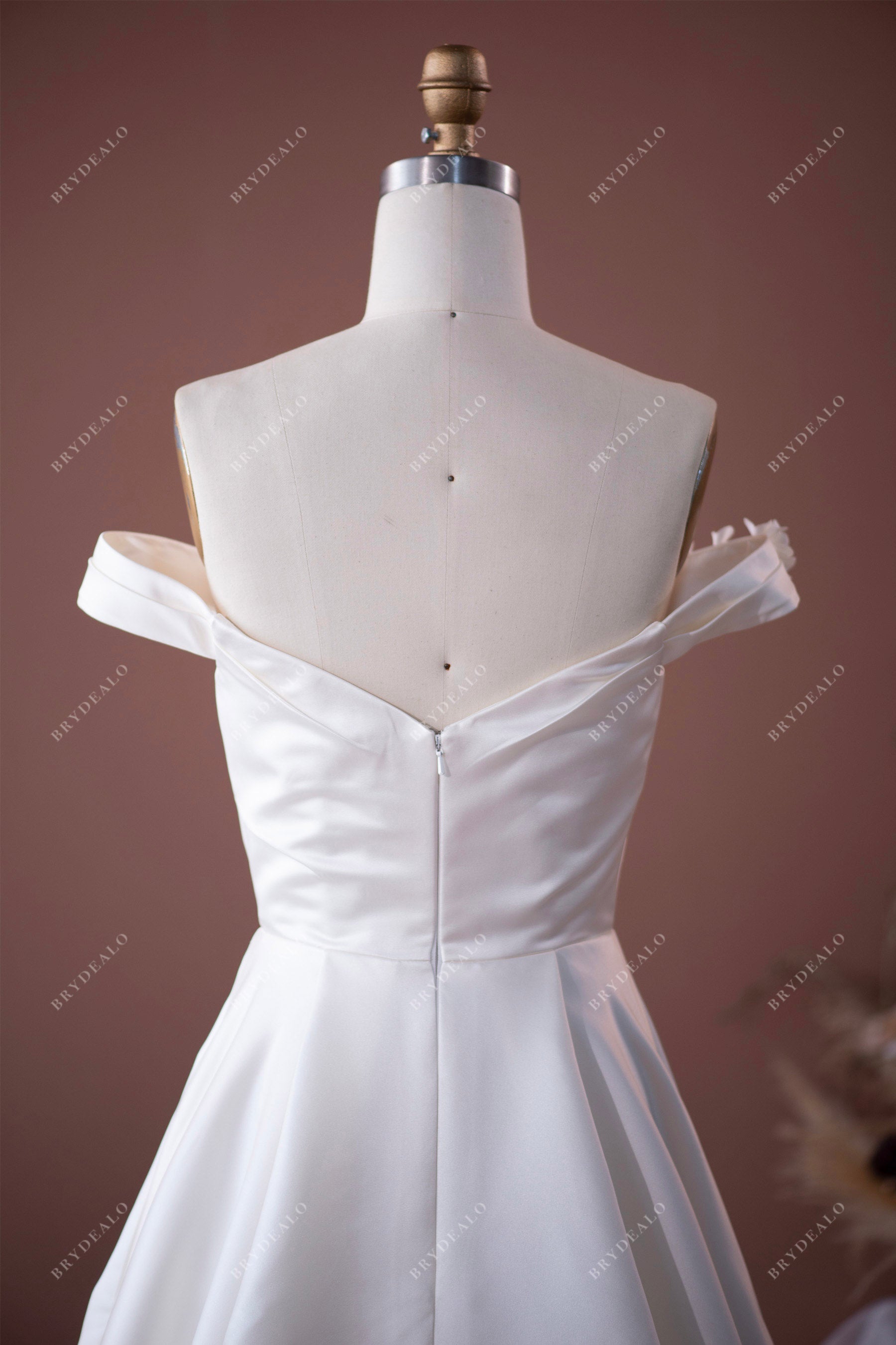 off-shoulder satin bridal dress