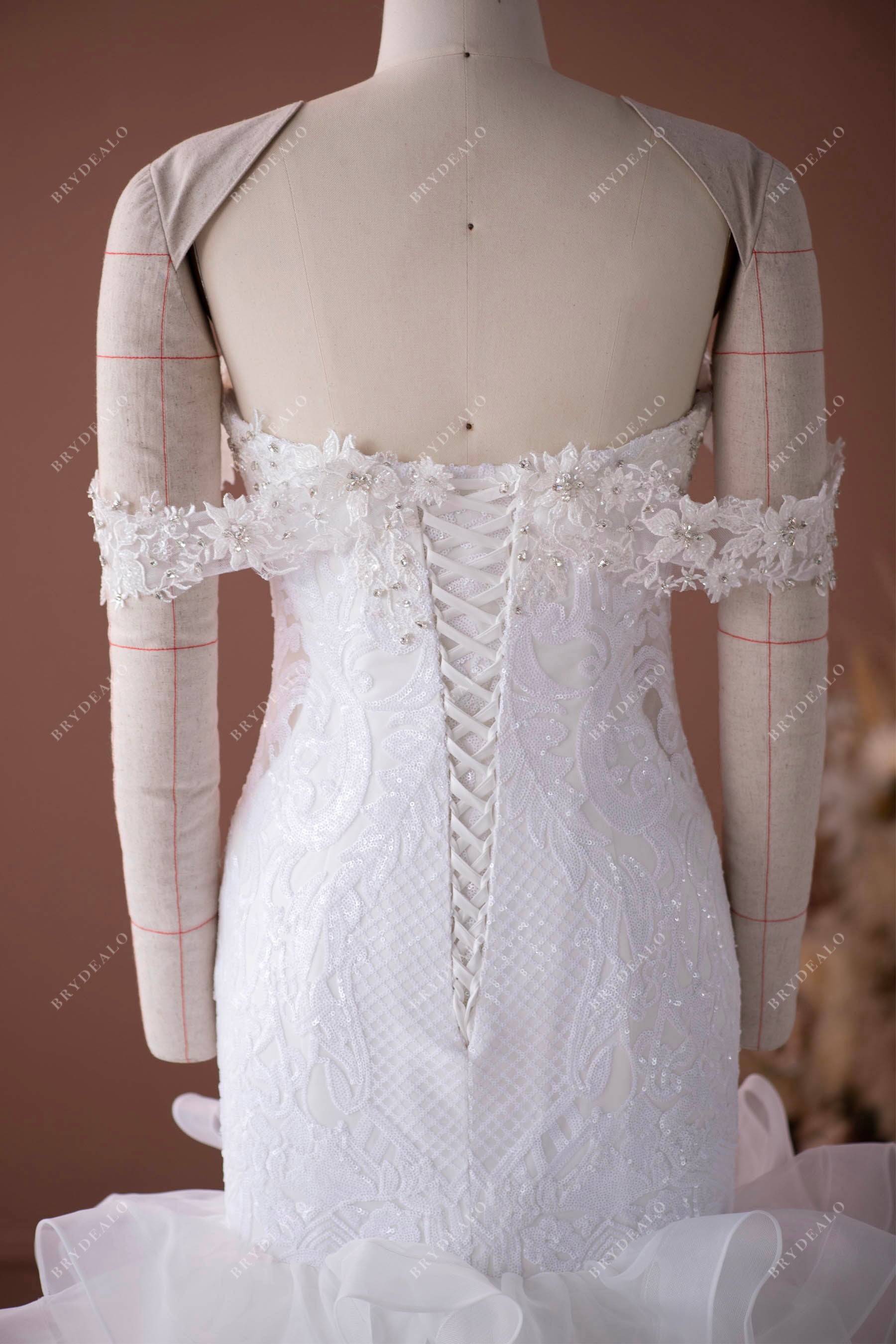 off shoulder sequined wedding dress