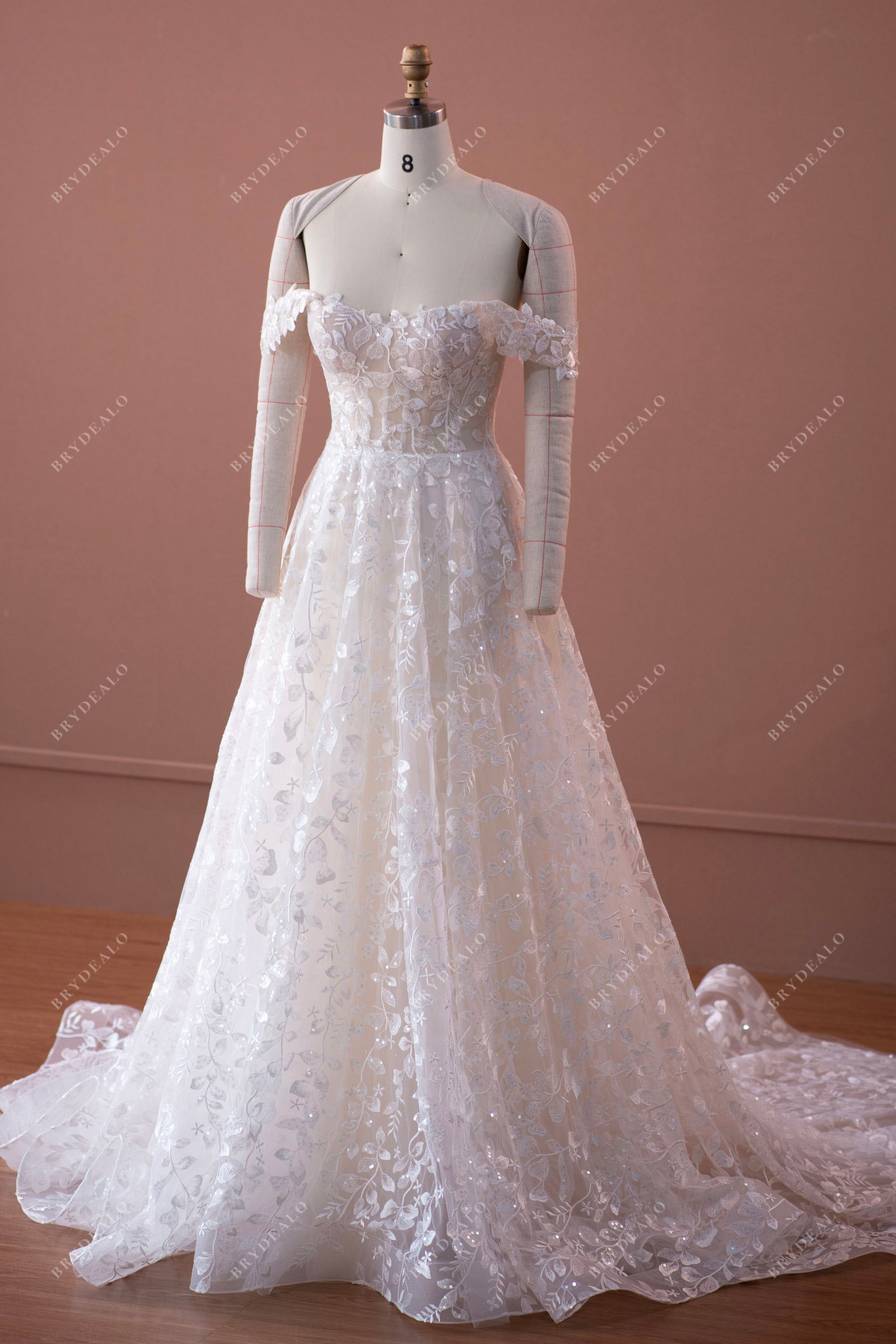 off shoulder sweetheart A-line lace wedding dress