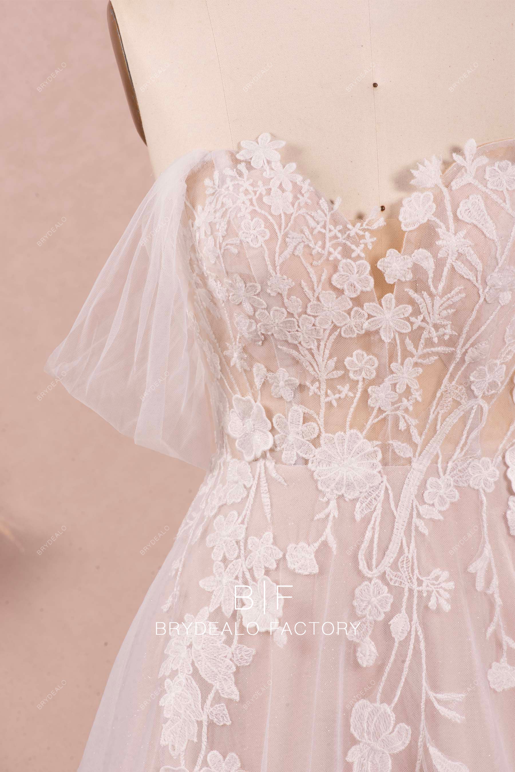 off shoulder sweetheart lace wedding dress