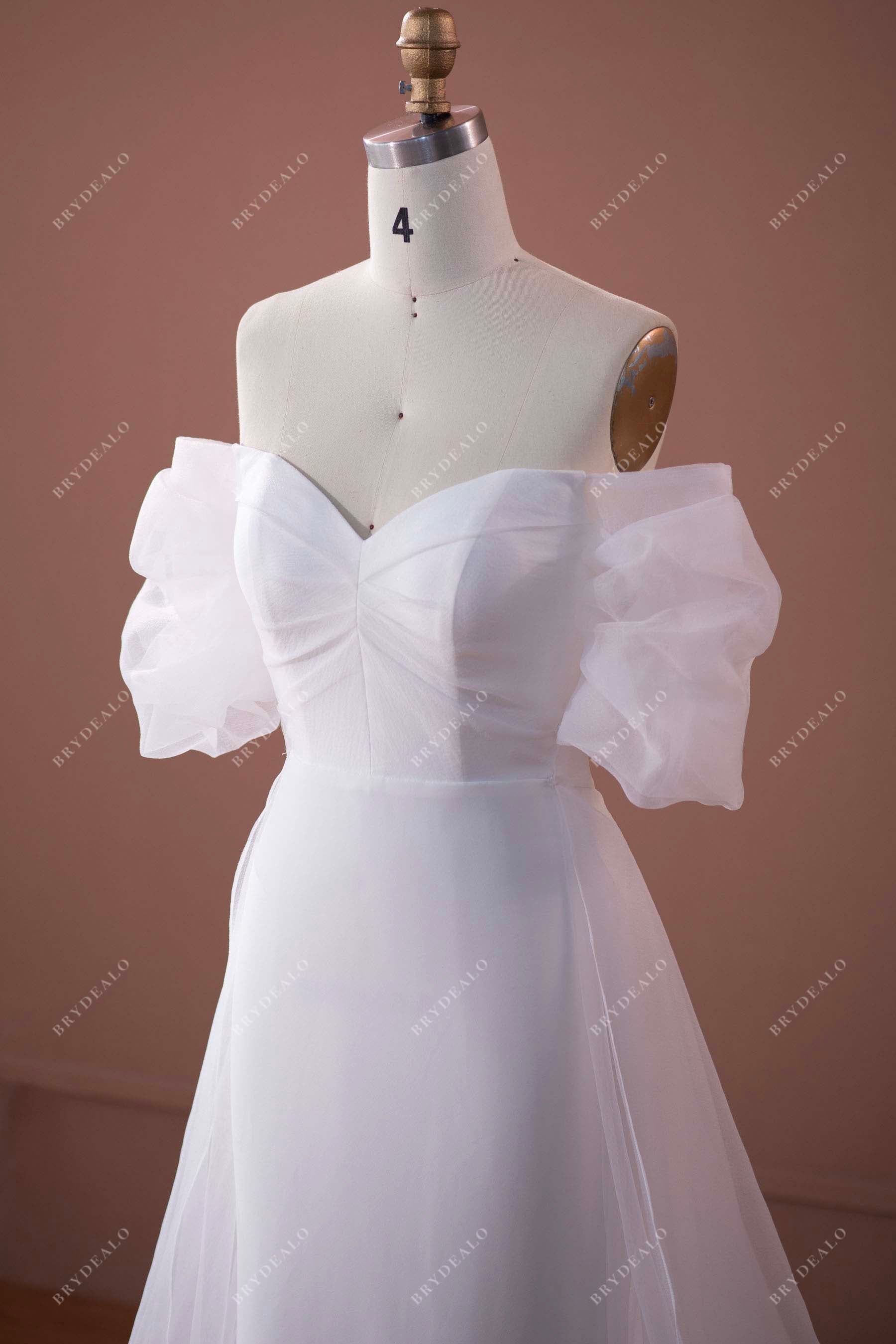 off-shoulder sweetheart overskirt bridal dress