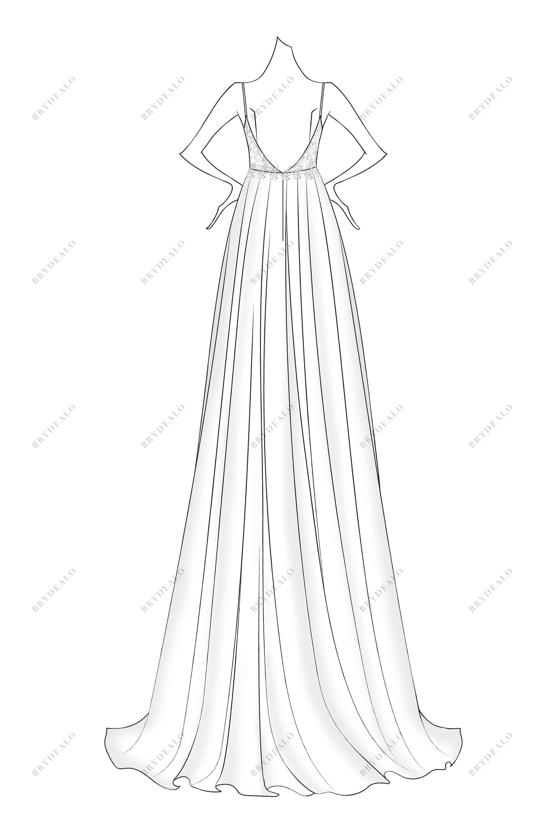 open back A-line chiffon bridal dress sketch