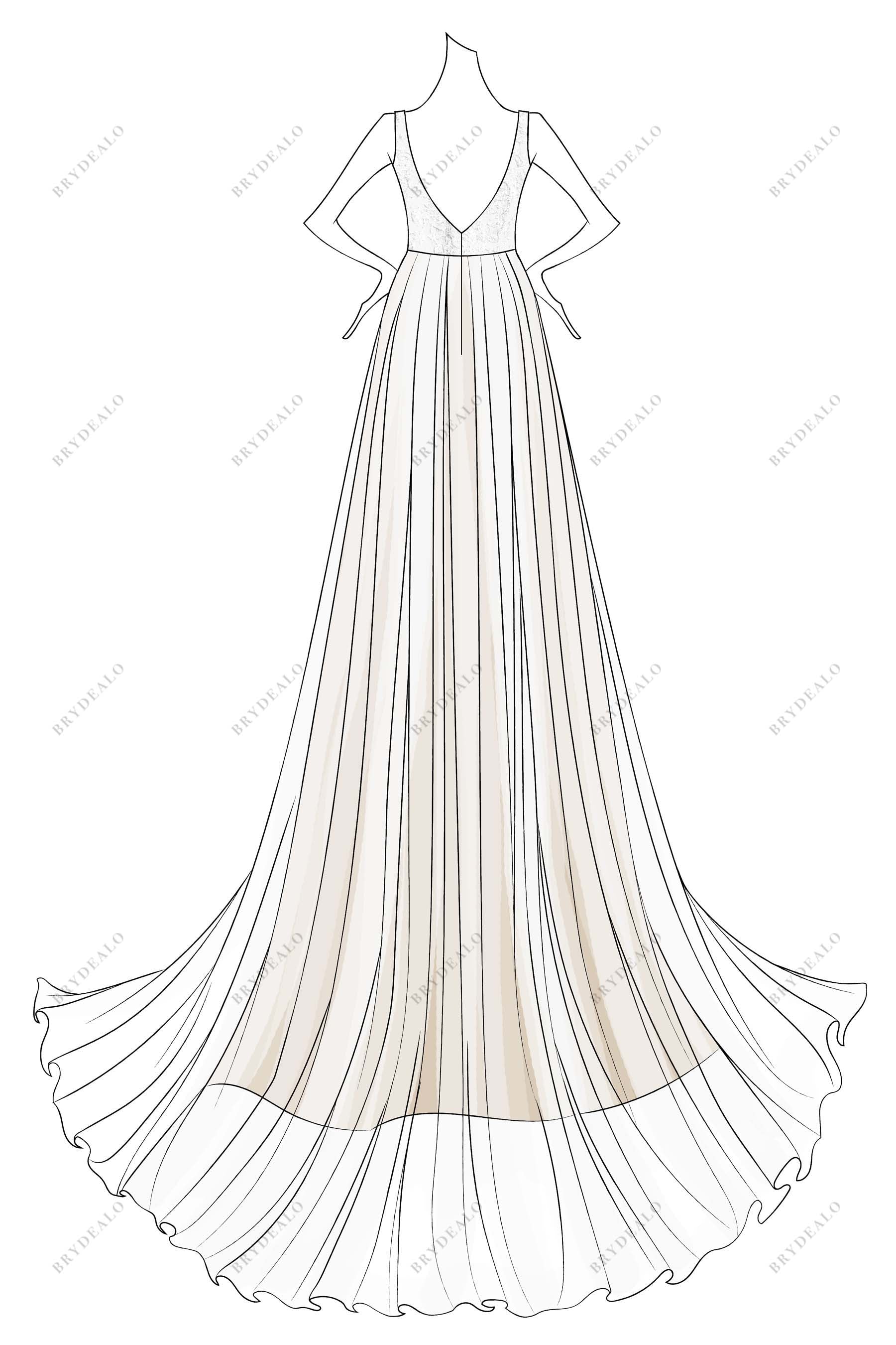 Designer Illusion Neck Lace Wedding Dress Sketch