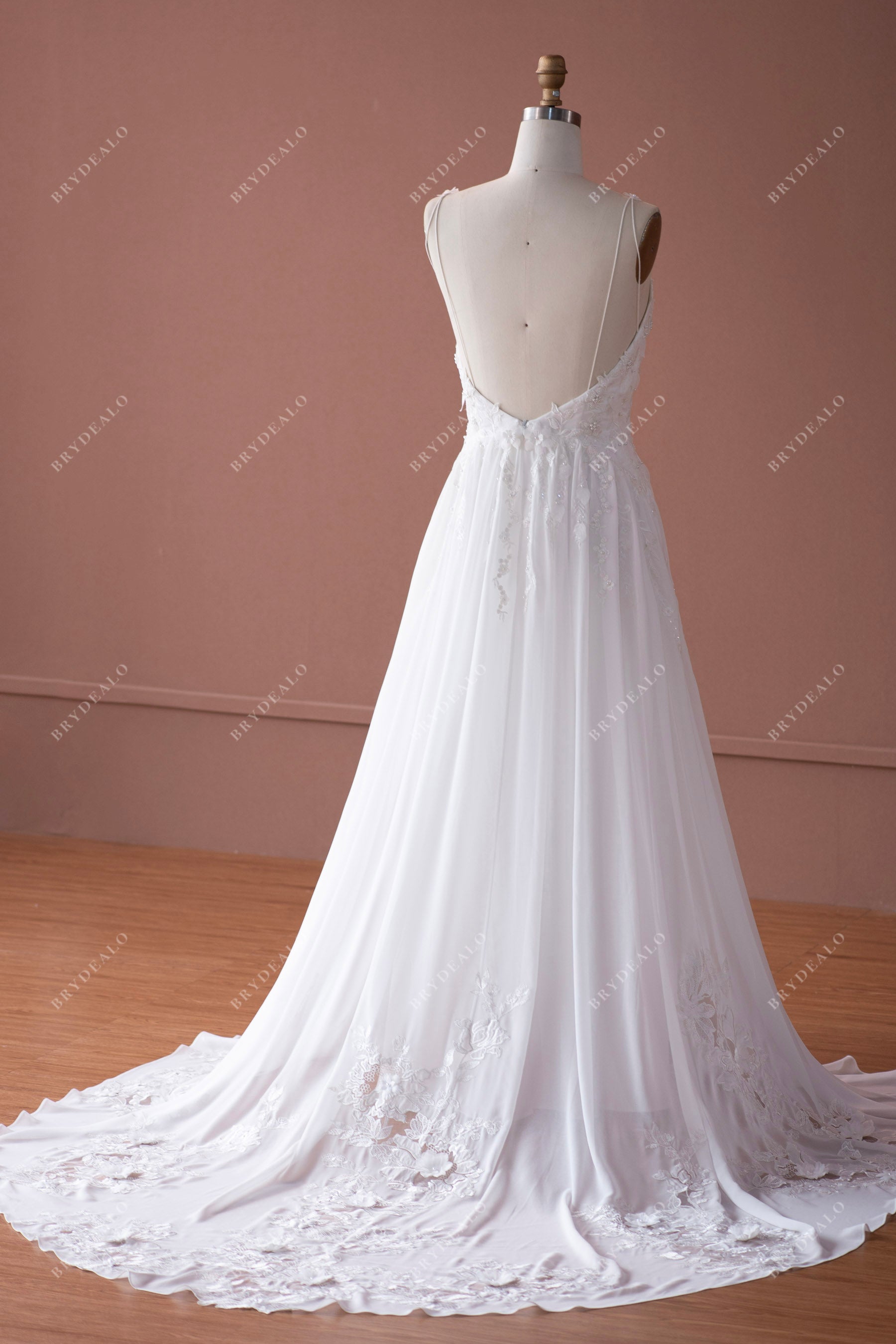 open back boho wedding dress with hollow train
