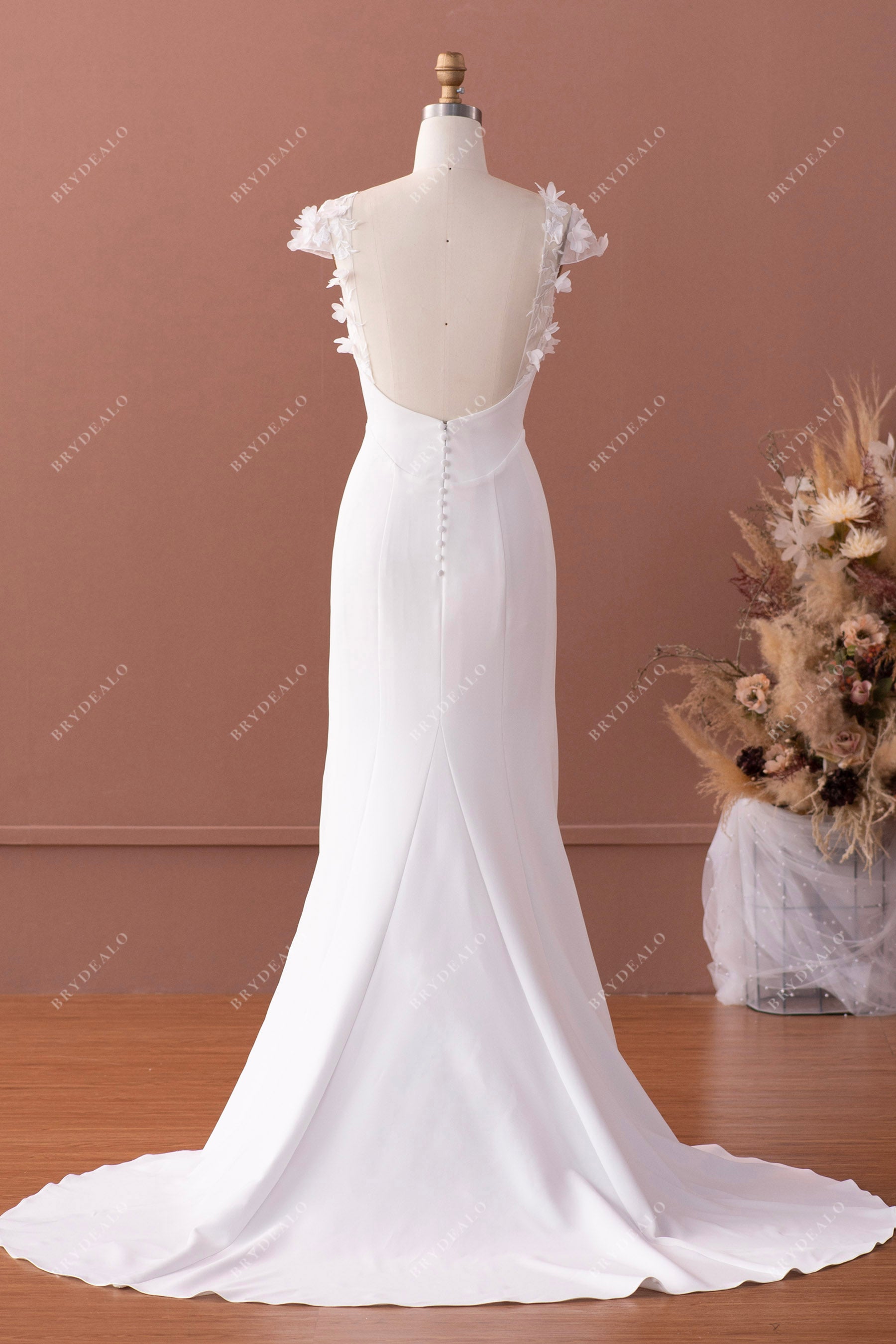 open back cap sleeved wedding dress