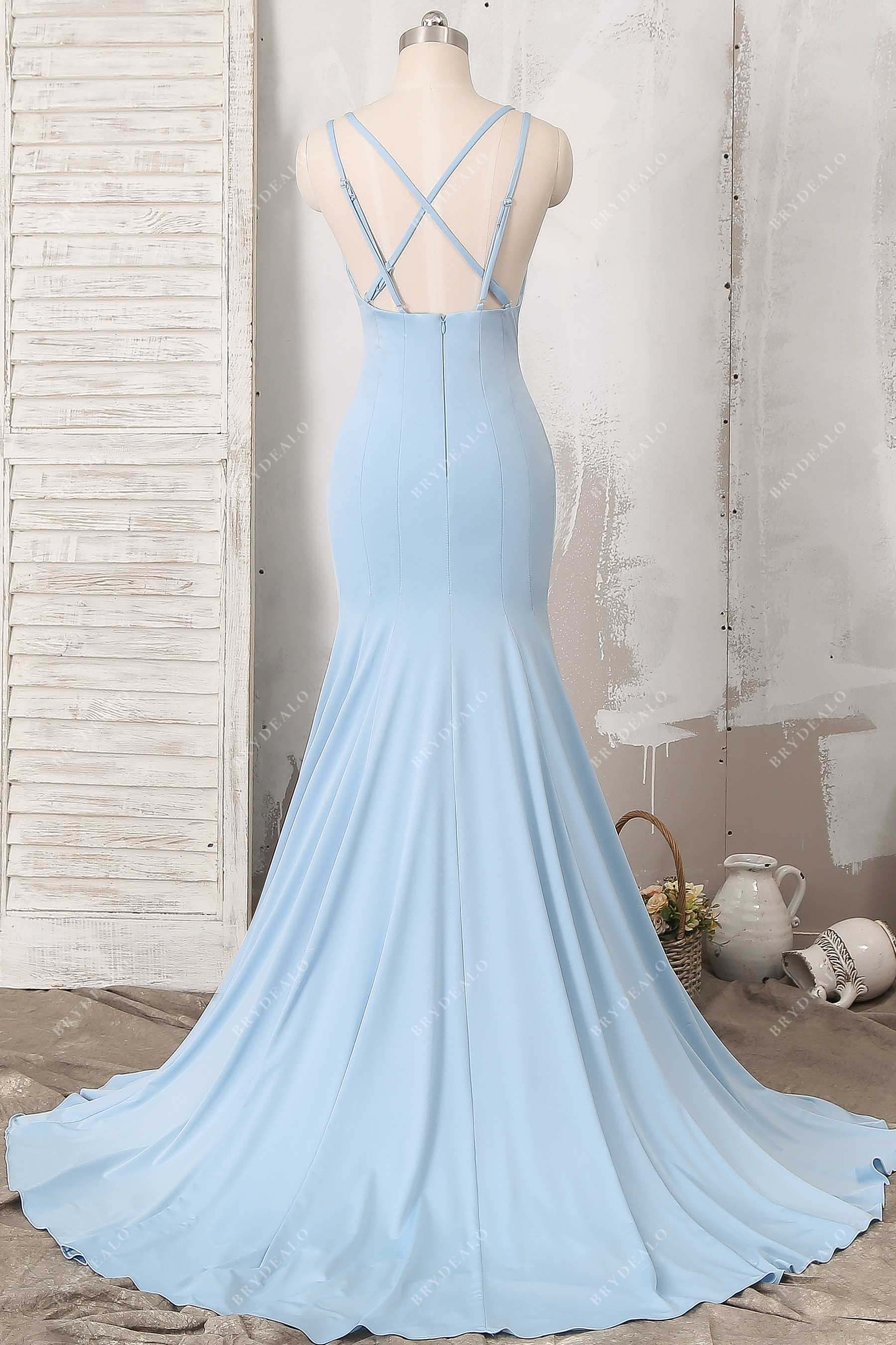 open back jersey blue prom gown