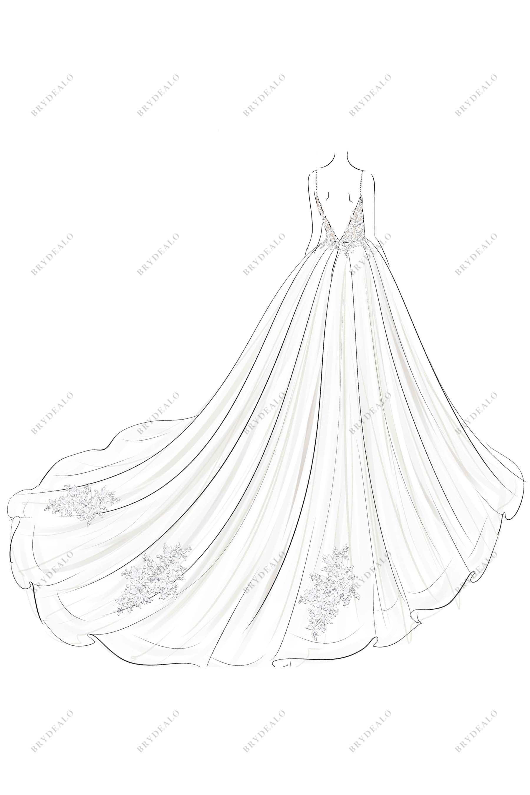 open back lace designer wedding dress ball gown sketch