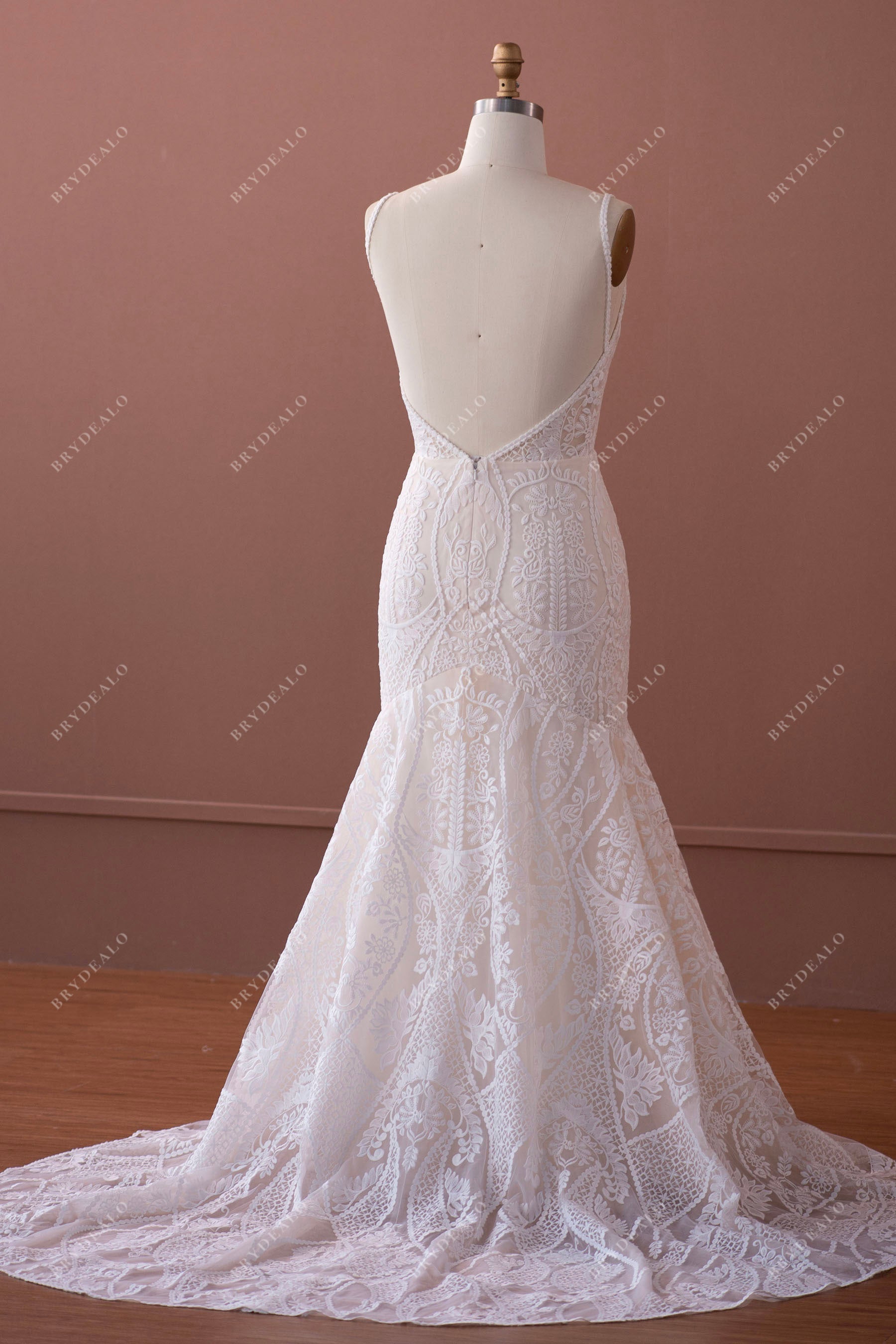open back lace mermaid wedding dress sample