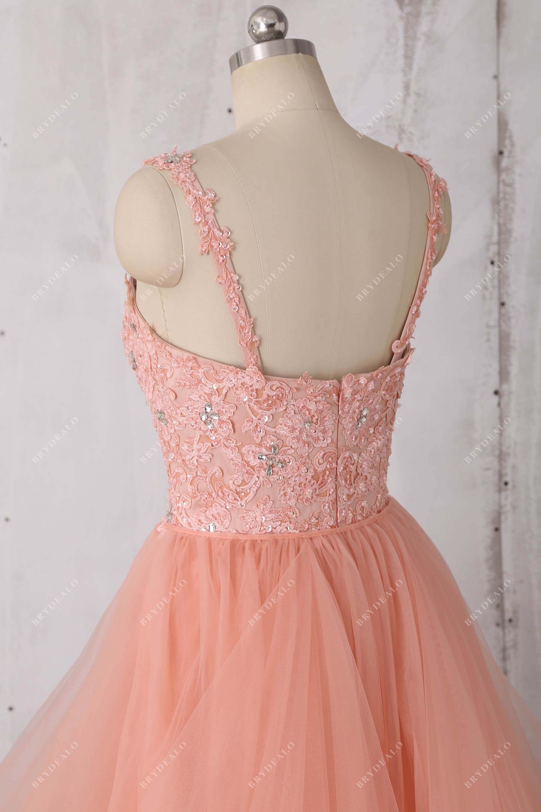 open back lace straps prom dress