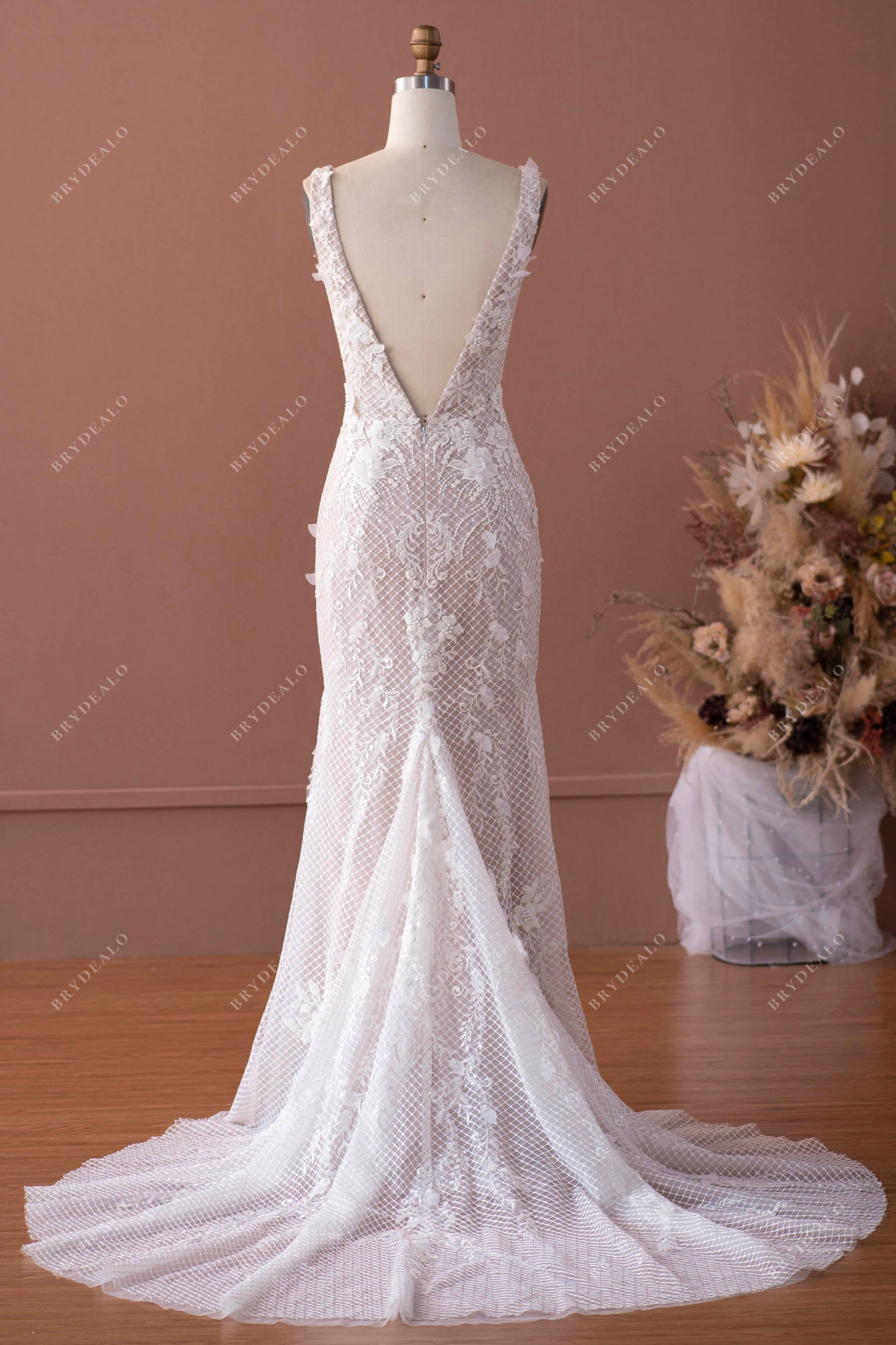 open back long lace wedding dress