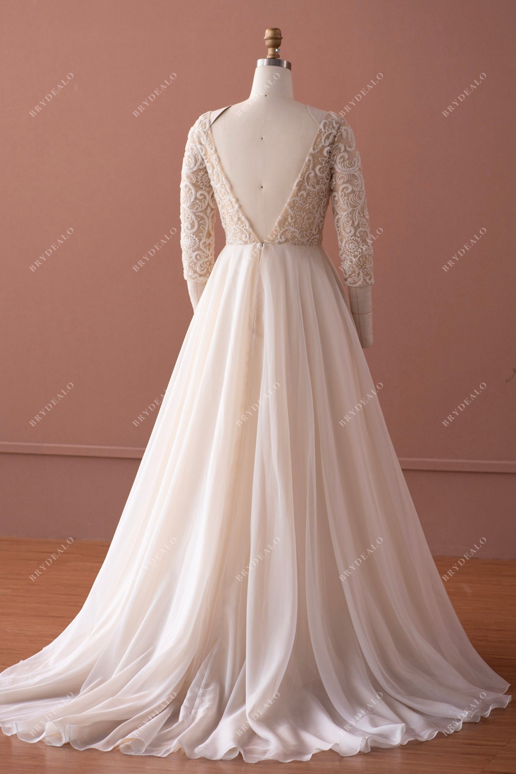 open back long organza wedding dress
